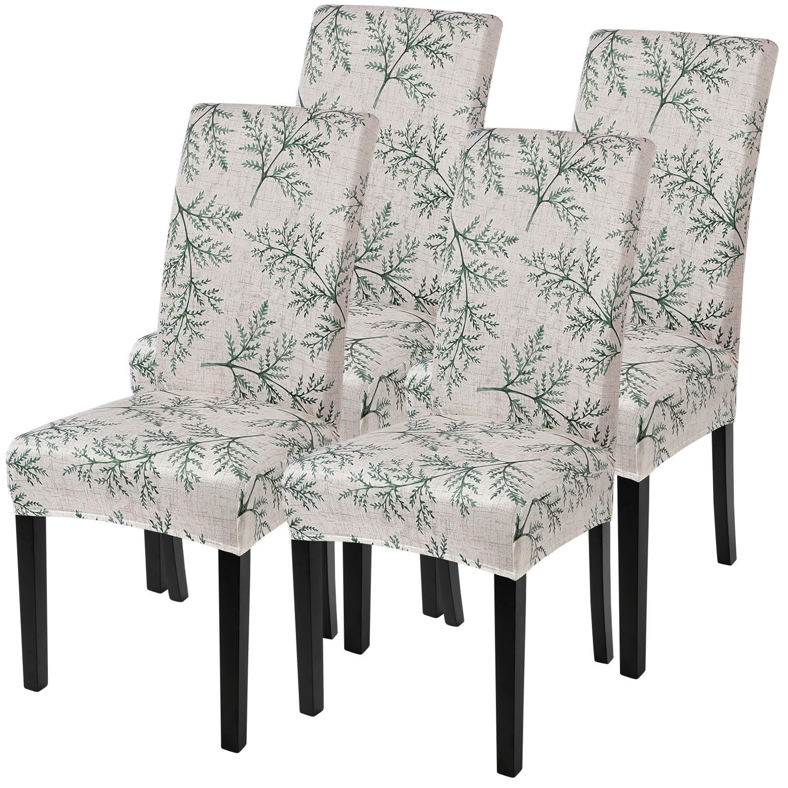 SearchI Printed Dining Room Chair Covers Set of 4, Stretch Kitchen Chair Covers Washable Parsons Chair Slipcover Removable Dining Chair Protectors for Hotel,Ceremony(Fern Leaves)