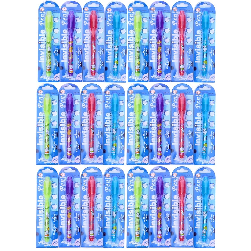 VOVRU Invisible Ink Pen 24Pcs Spy Pen with UV Light Magic Marker Kid Pens for Secret Message and Birthday Party,Writing Secret Message for Easter Day Halloween Christmas Party Bag Gift