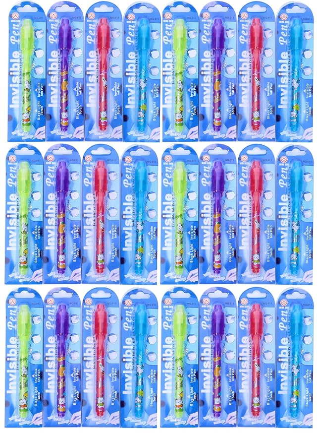 Invisible Ink Pen 24Pcs Spy Pen with UV Light Magic Marker Kid Pens for Secret Message and Birthday