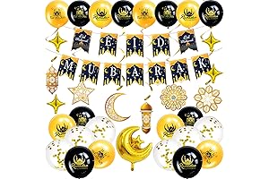 48 Pcs Eid Ramadan Mubarak Decorations Ramadan Mubarak Foil Balloons Banner Moon...
