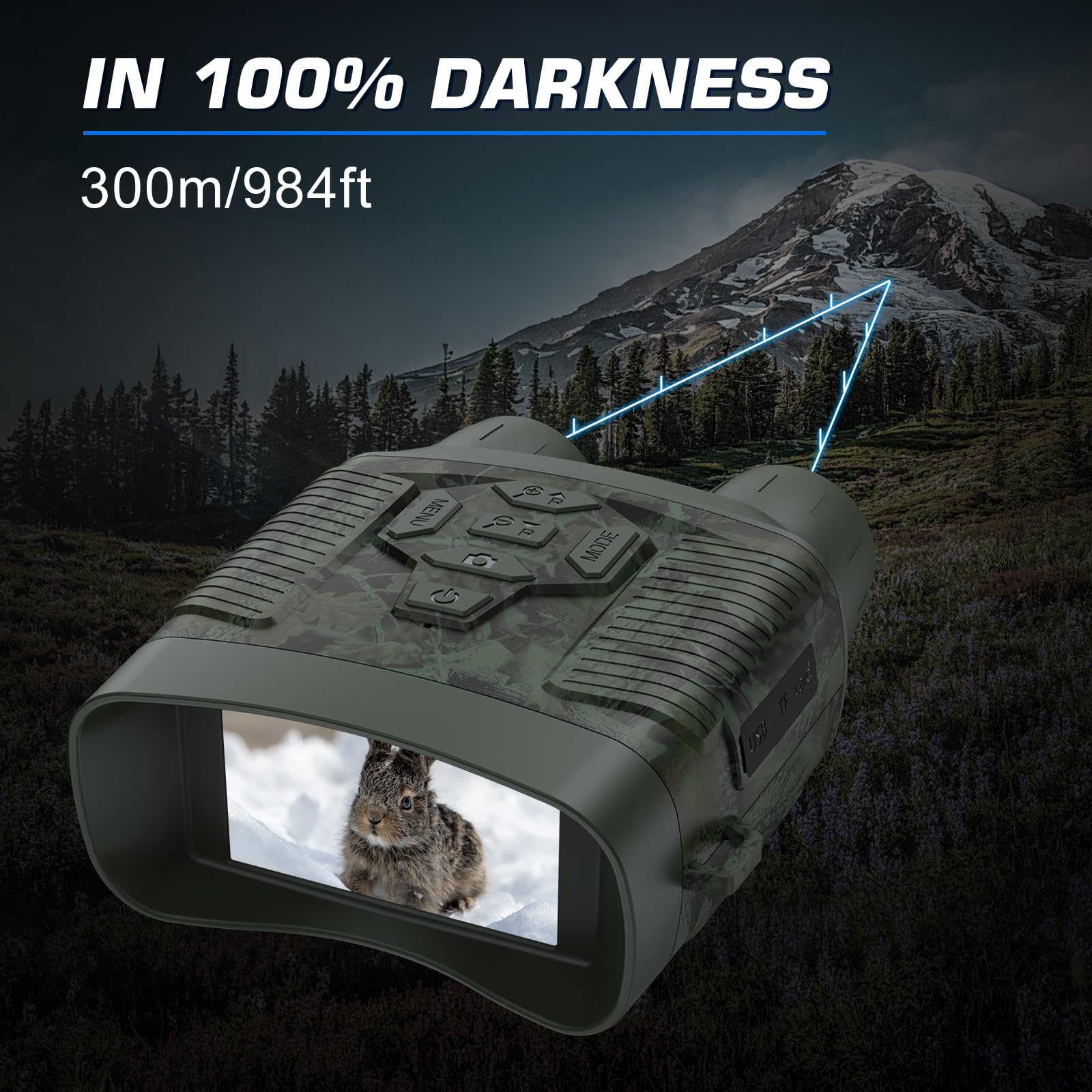 Jumelle Vision Nocturne,Profey 4K HD Portée de Lunette Vision Nocturne de 300m, 4000mAh Rechargeable Vision Nocturne, Zoom Numérique 5X, pour la Chasse, Le Camping,avec Carte 32G