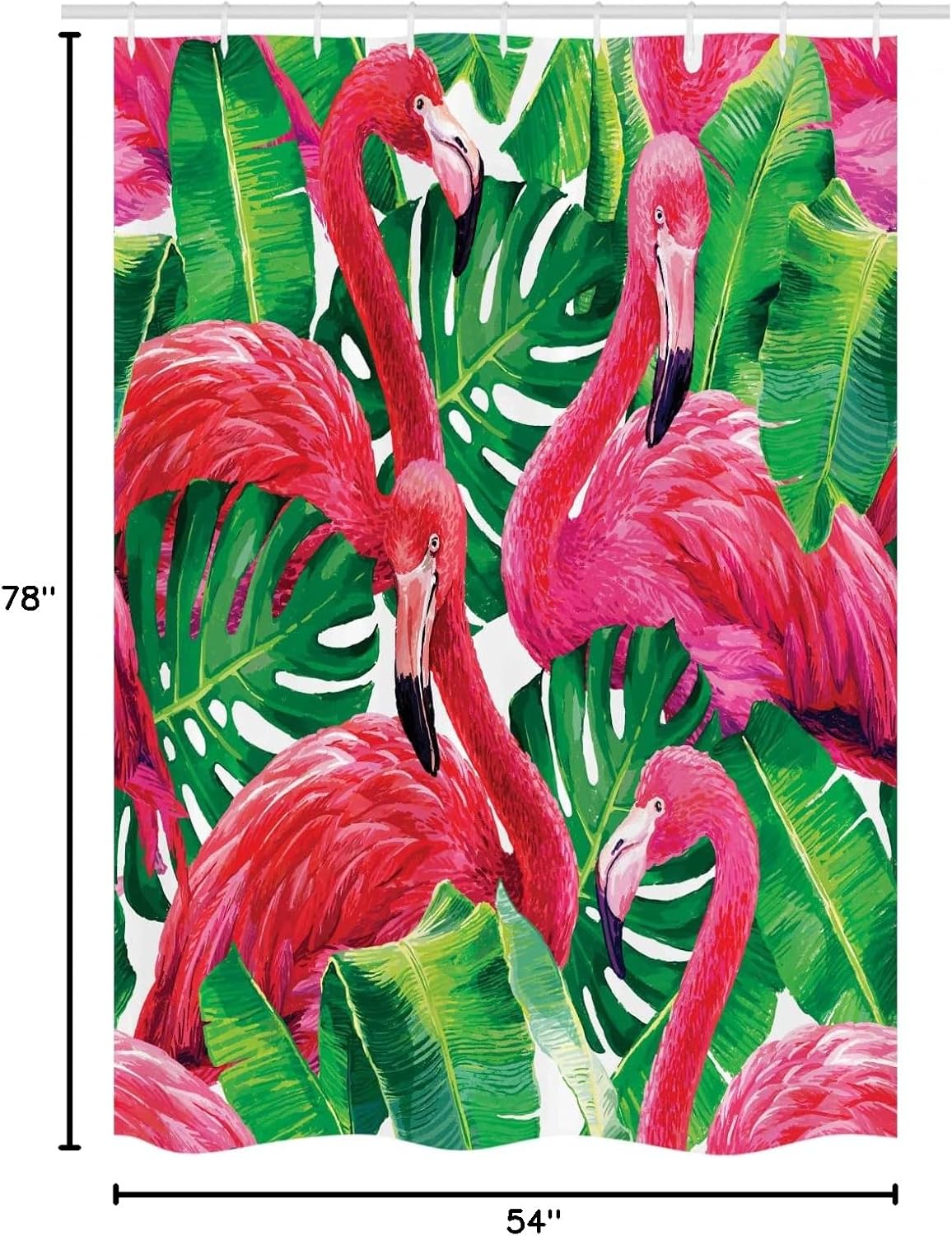 Ambesonne Flamingo Stall Shower Curtain, Flamingos Sitting on Macro Tropic Exotic Leaves Graphic in Retro Style Art, Fabric Bathroom Decor Set with Hooks, 54" W x 78" L, Pink Green