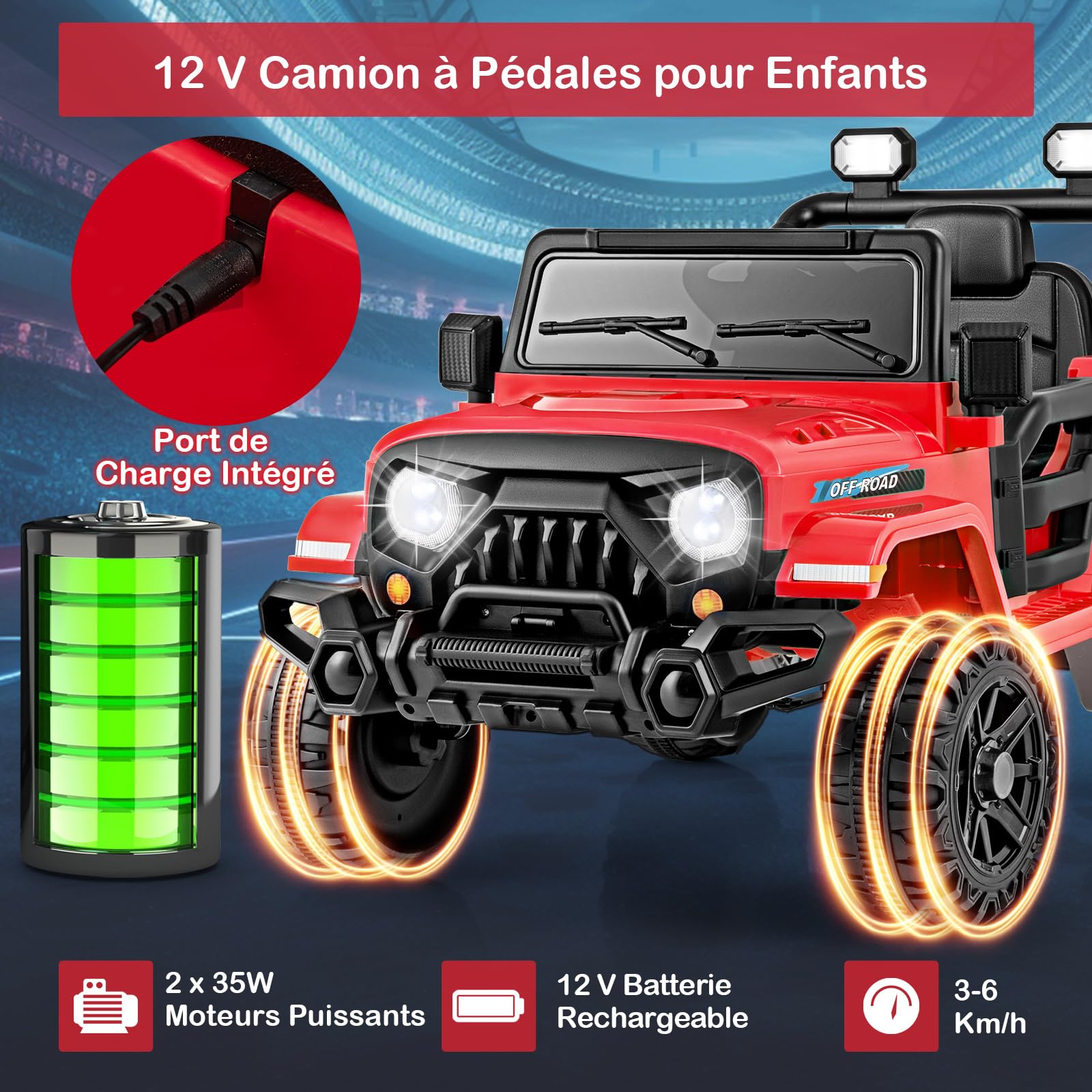 COSTWAY 12V Voiture Électrique Enfant avec Télécommande 2,4G, Buggy Électrique Enfant avec Musique & Phares LED, 3-6 km/h, Démarrage Progressif pour 3 Ans+ (Rouge)