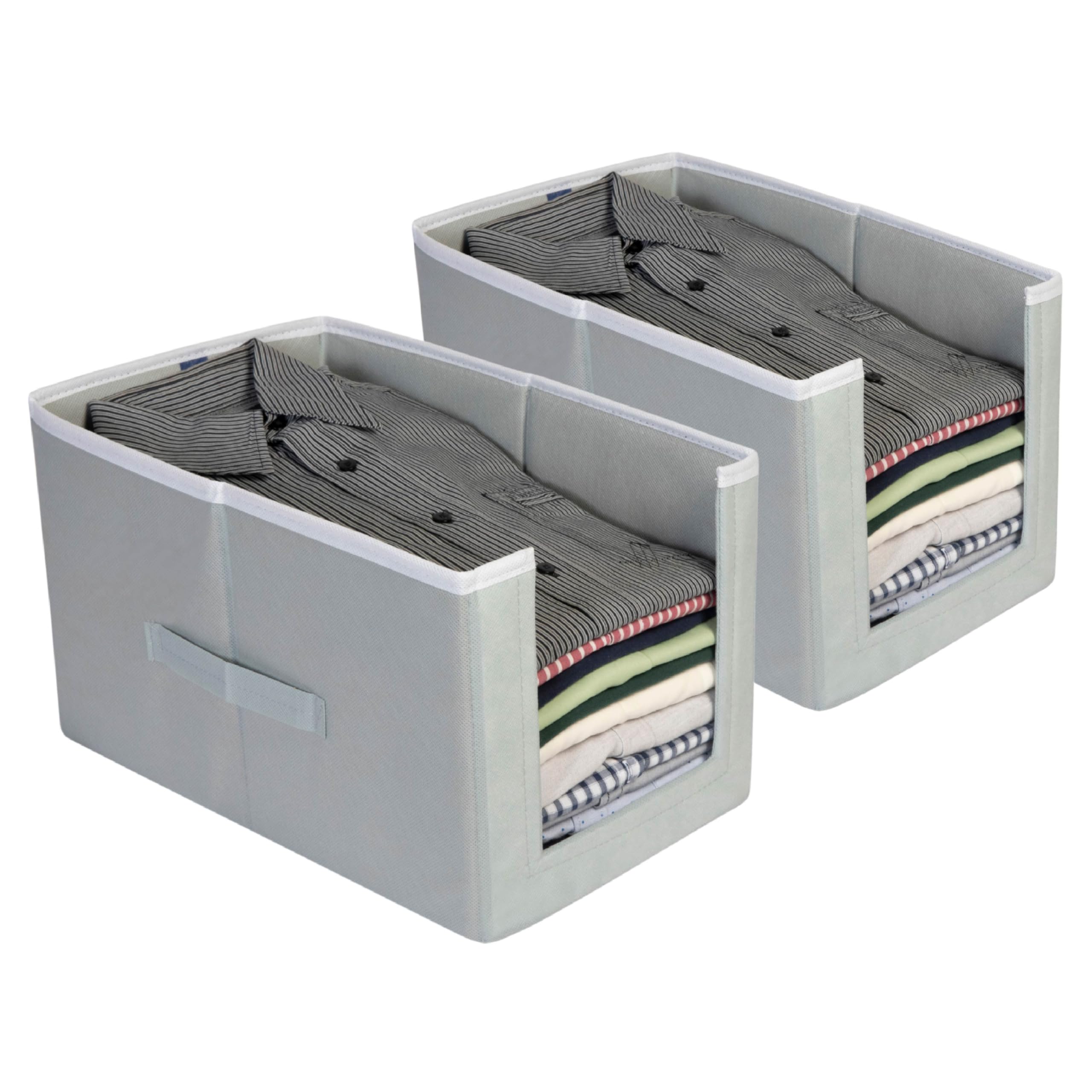 HomeStrap Set Of 2 Non Woven Inside Shirt Stacker/Cloth Storage Foldable Wardrobe/Closet Organizer With Handle For T-Shirts Shirts & Clothes (Grey)(Featured On Shark Tank) (Polypropylene, Rectangular)