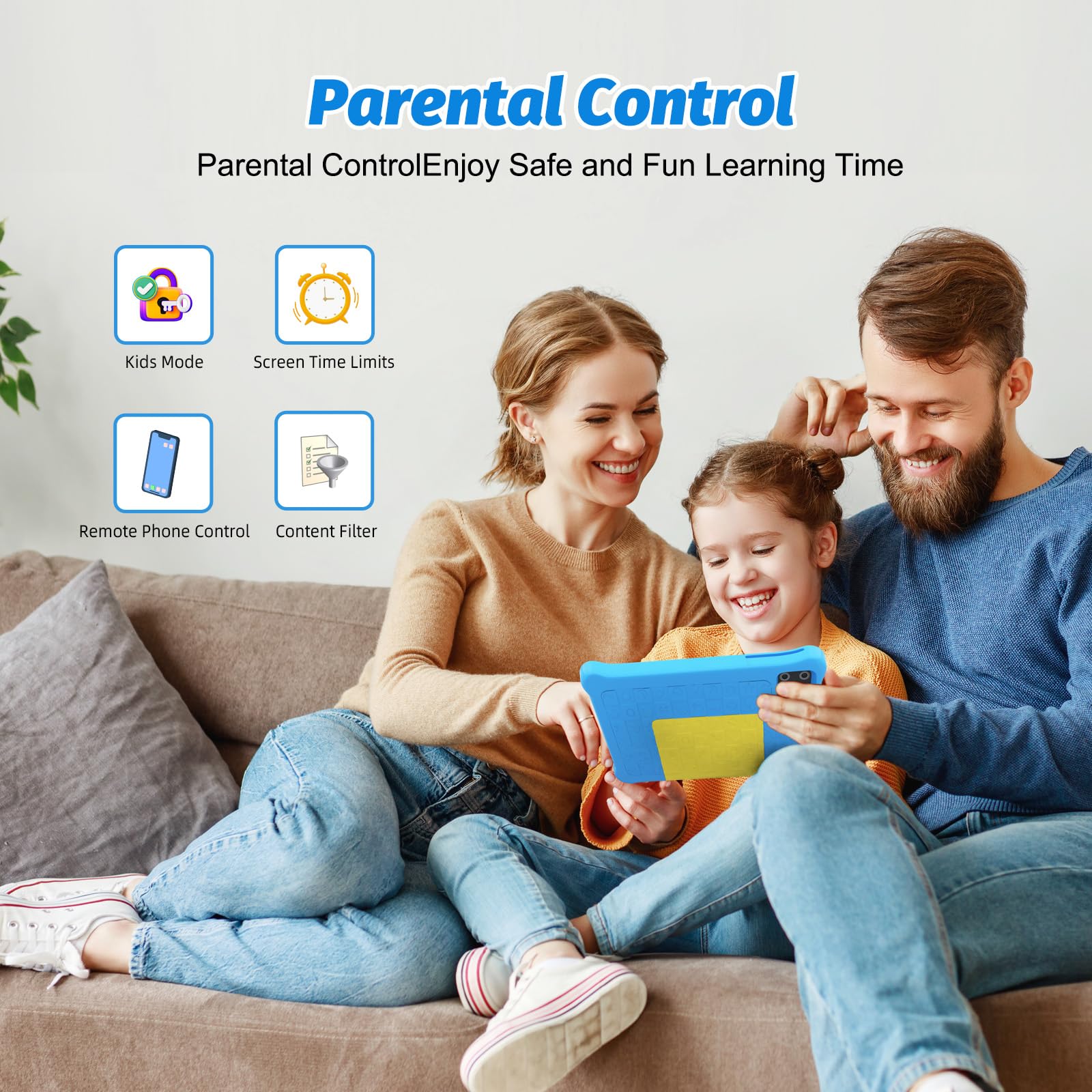 Byxsb Tablet per bambini 7 pollici Android 13, con controllo parentale e controllo parentale, Bluetooth, WiFi, doppia fotocamera, GMS, custodia antiurto, applicazioni pre-installate per bambini (Blu)