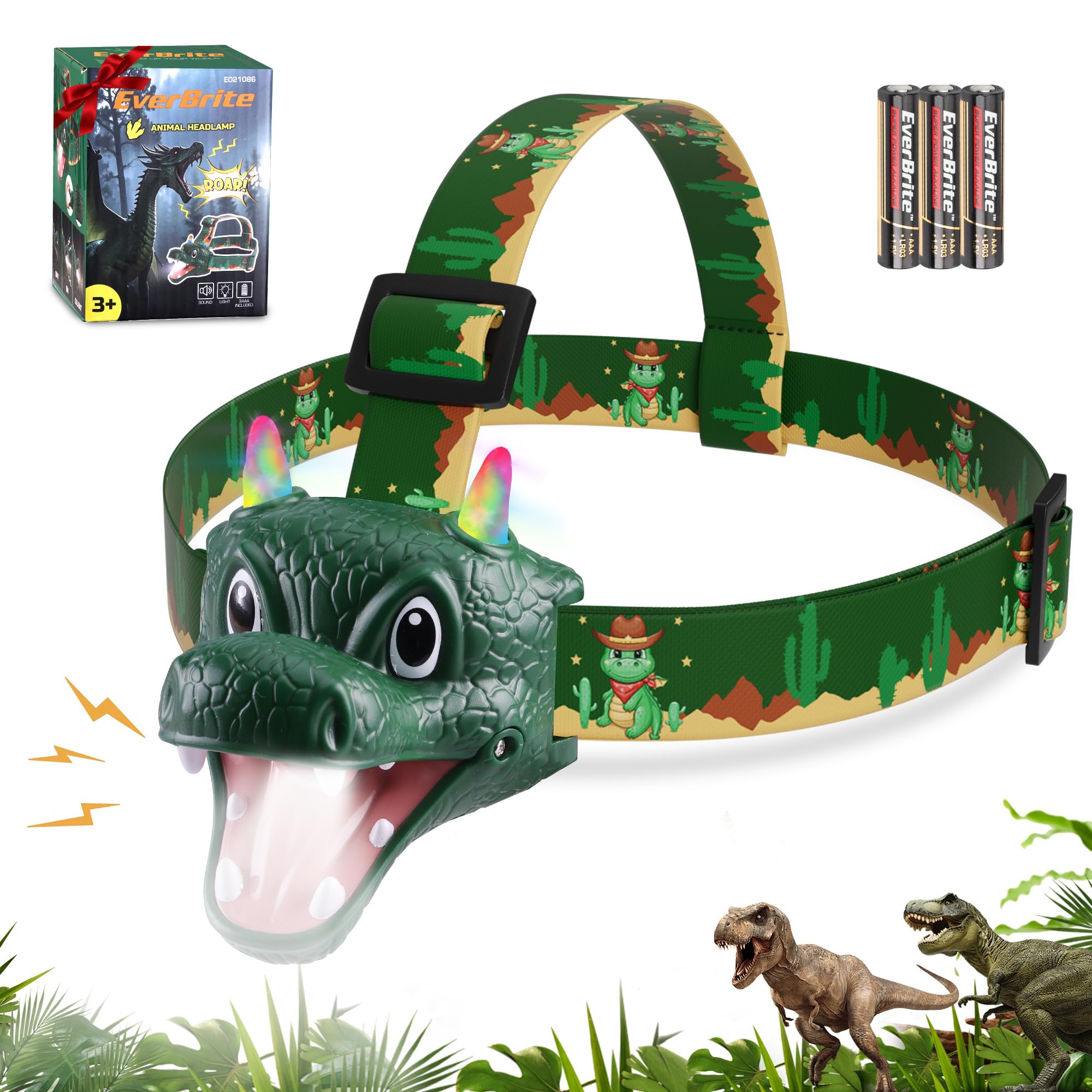 EverBrite Dragon Kids Headlamp, Head Flashlight with RGB Lights, Fun Dragon Toys for Boys Girls 3 4 5 6 7 8+ Years Old, Camping Gear, Birthday Gifts f