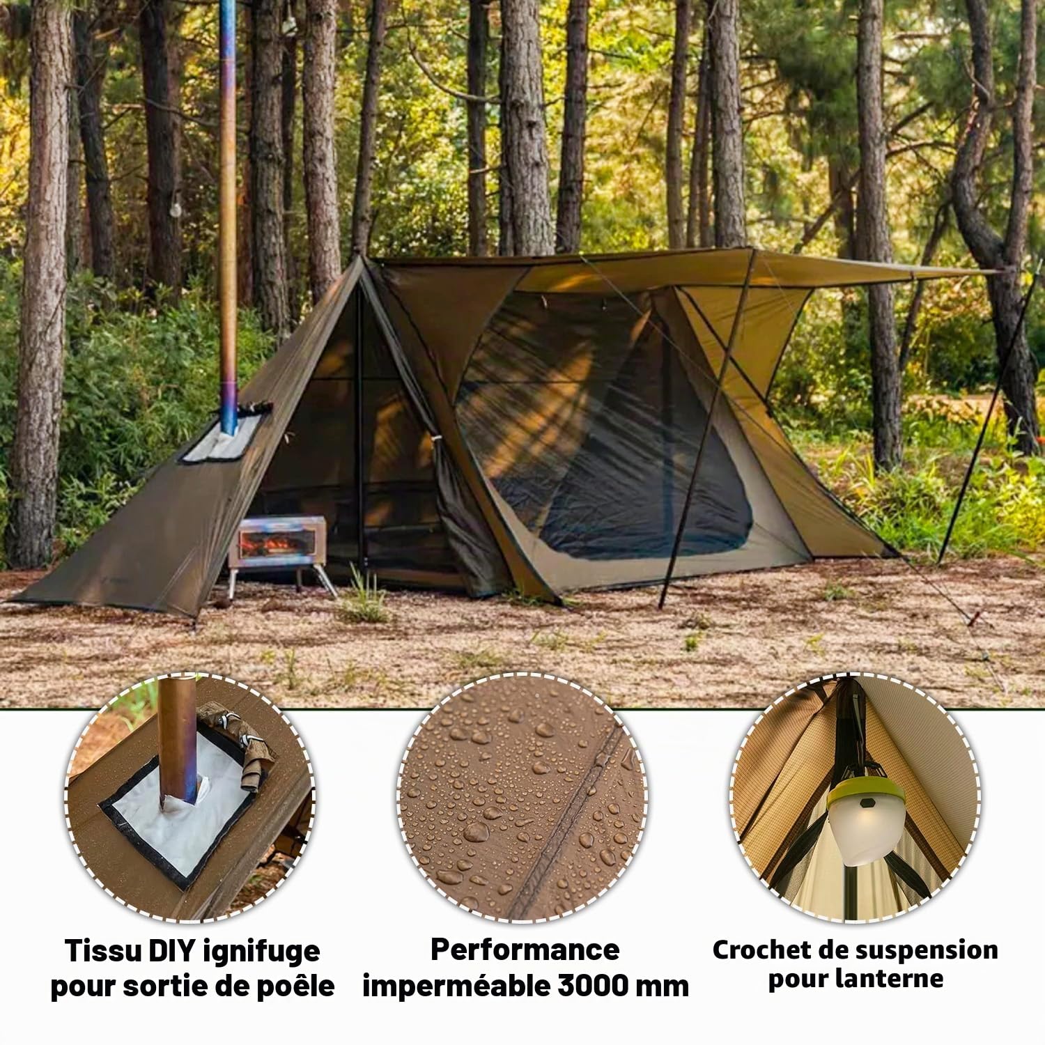 POMOLY Stovehut 20D Tente Ultra légère, Camping extérieur Tente Chaude