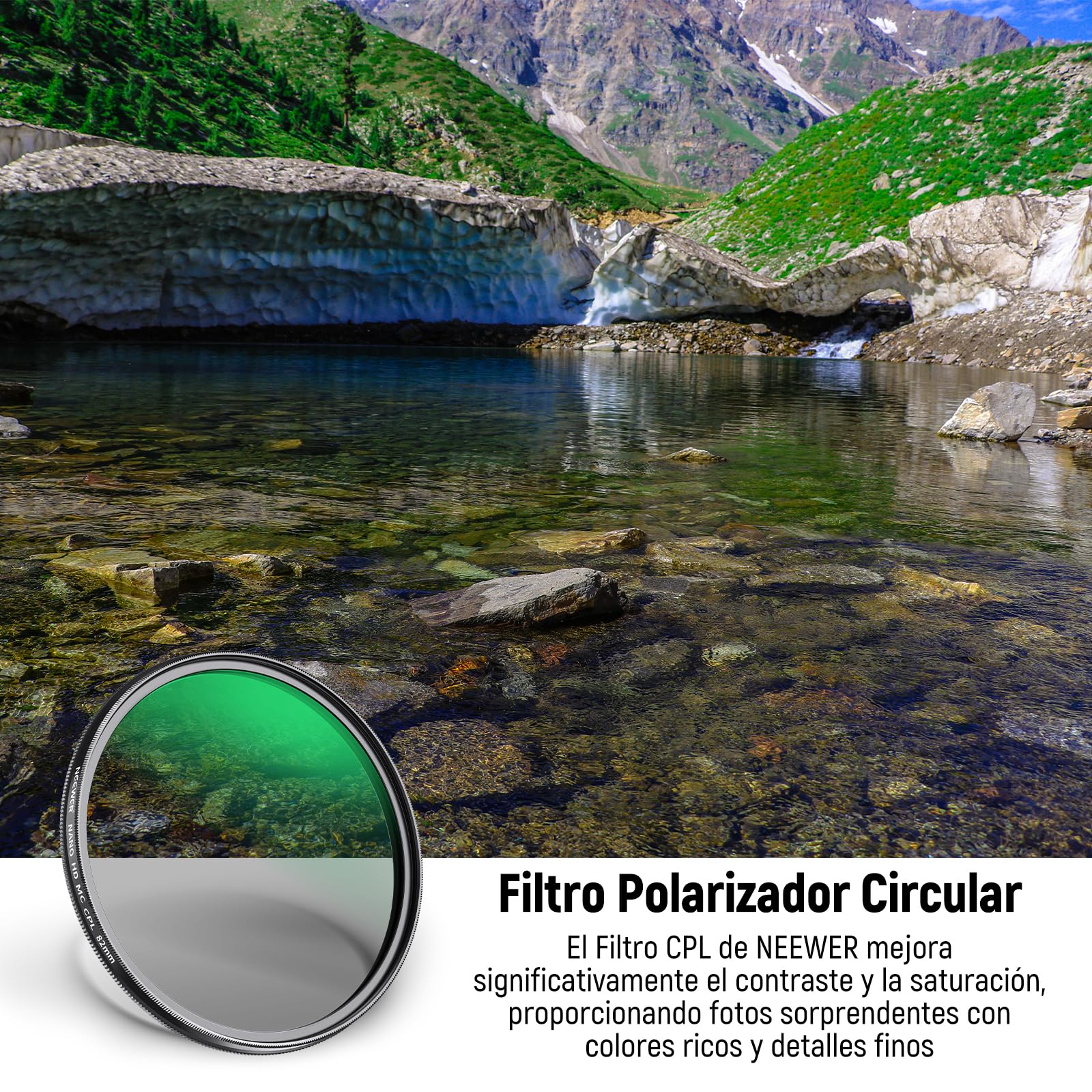 NEEWER Filtro Polarizador 82mm Polarizer Filter Circular MC CPL con Multi Resistente Nano de 24 Capas con Vidrio óptico HD para Lentes, Reduce la Reflexión/el Deslumbramiento/Mejora el Contraste