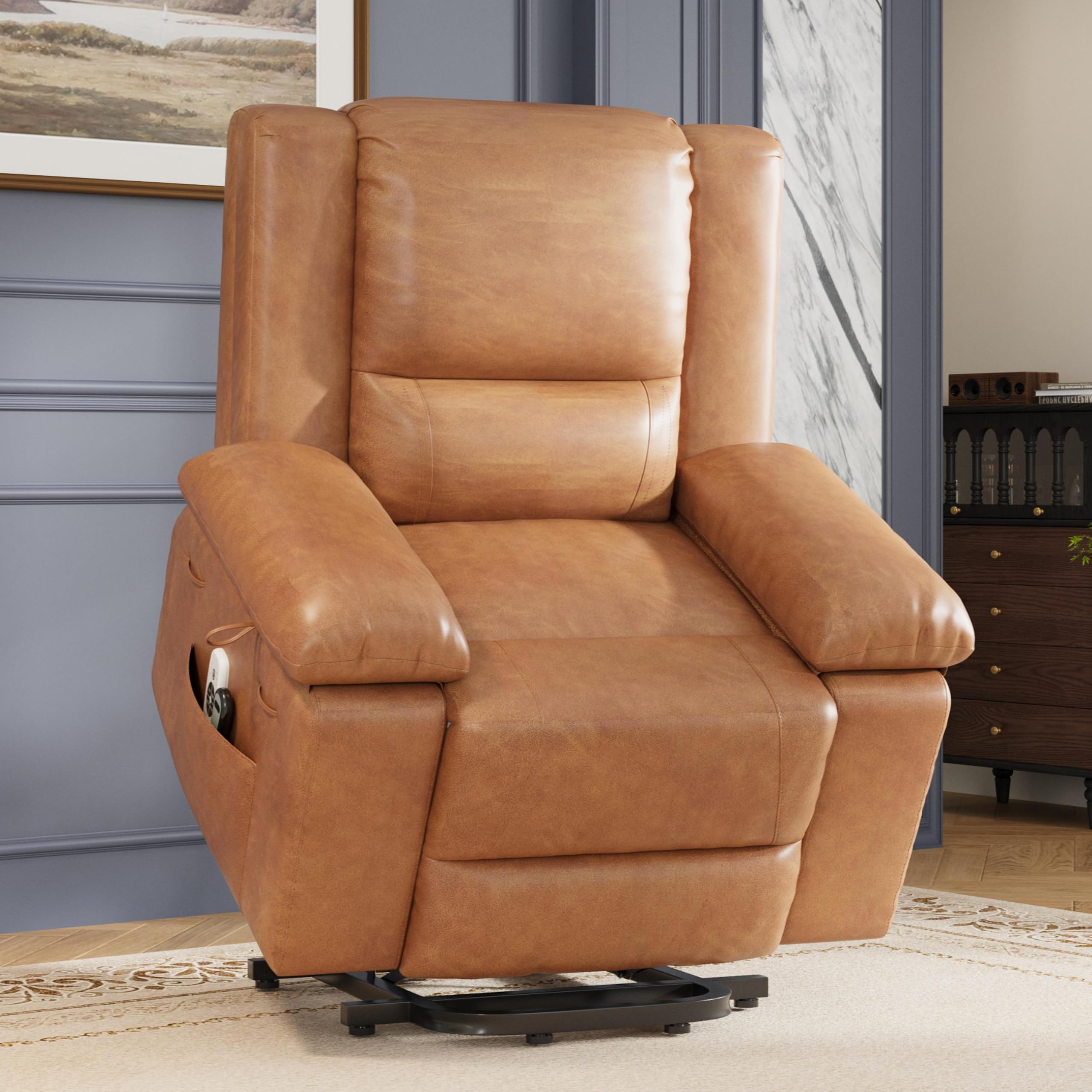 Garvee Power Lift Recliner Chair - Heat and Massage, PU Leather Electric Lift Recliner for Elderly &amp; Mobility Impaired, Reclining Sofa with Side Pocket, Soft Pillow for Living Room