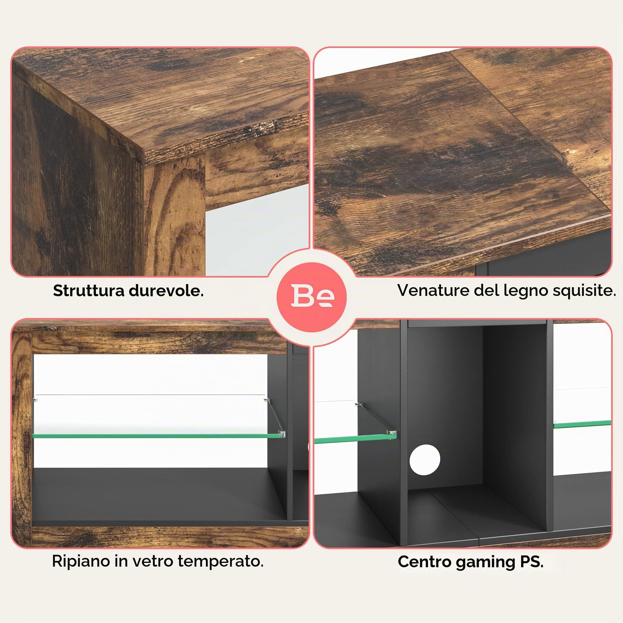 Bestier Mobile Porta TV 140 cm Mobile TV Moderno con Ripiano in Vetro Illuminato a LED RGB (RST, 140cm)