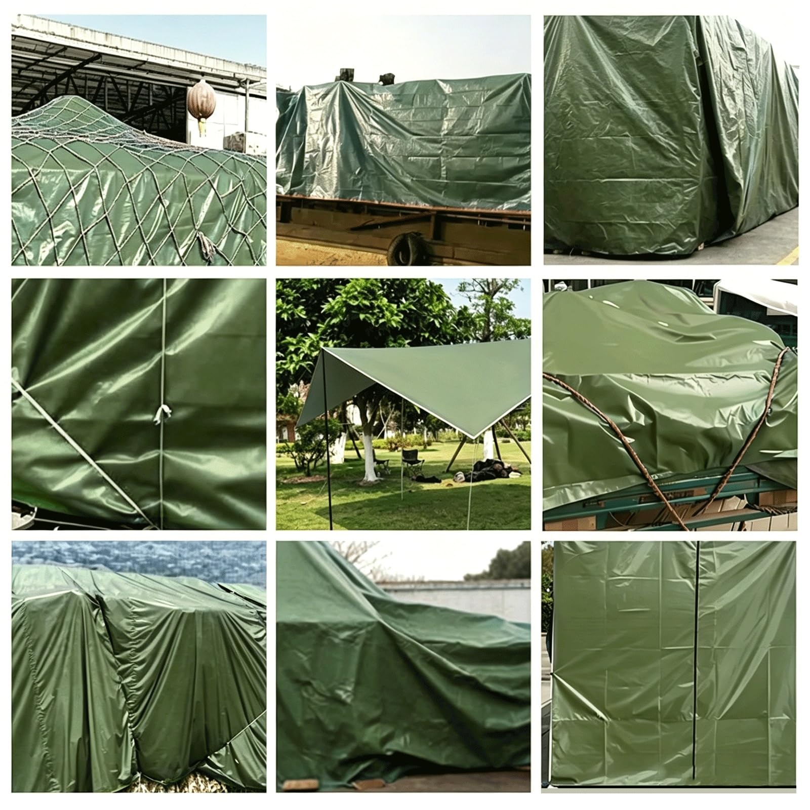 Plandeka Osłonowa 220 x 240 cm Odporna Na Anti UV I Rozdarcia Wzmocnionymi Krawędziami Wodoodporna Płachta Plandekowa Do Samochodu Basenu Biwakowania Mebli Drewnianych, Zieleń wojskowa