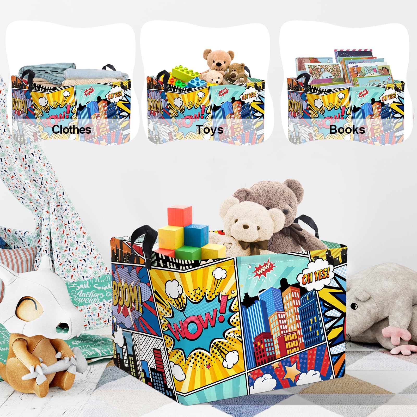 Clastyle Cestino Biancheria Bambini Impermeabile 40x30x30 cm Skyline Città