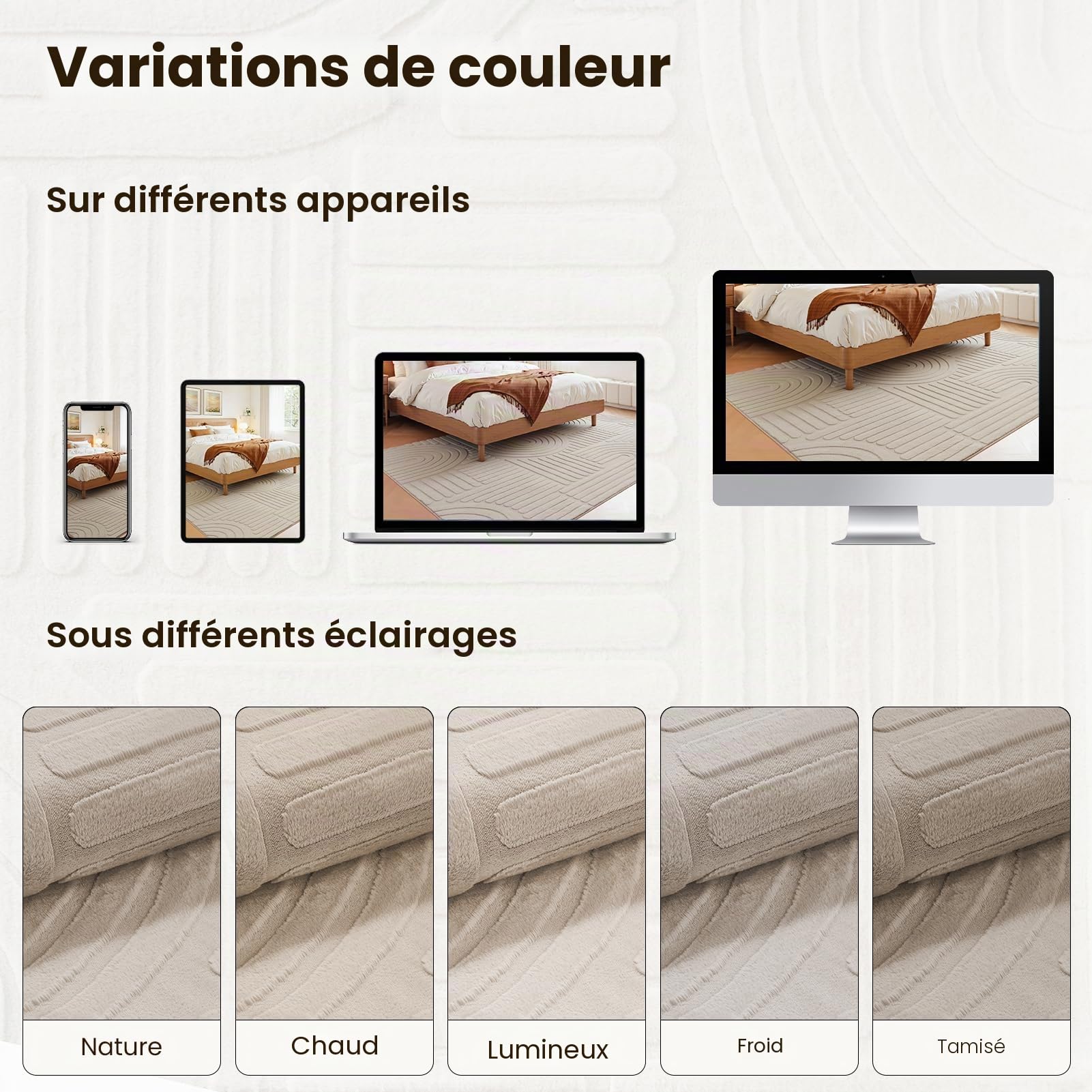 Topfinel Tapis Salon Taupe 160x230 cm, Lavable, Velours Court Moderne, Effet Vague 3D, Doux, Moelleux, Antidérapant, Aspect Fourrure, pour Chambre, Salle à Manger, Enfant, Bureau