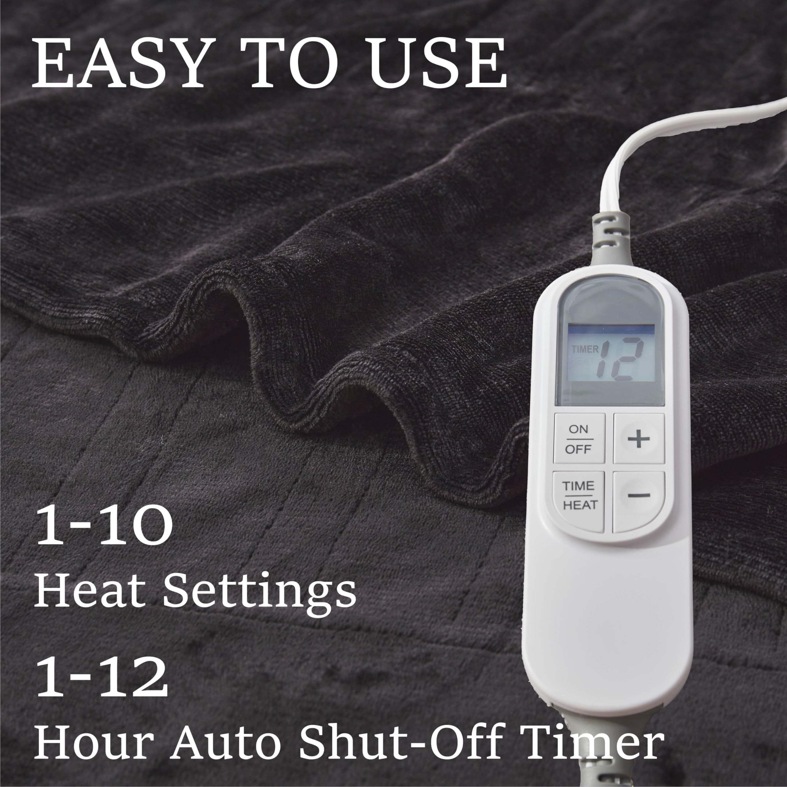 DOWNCOOL Heated Blanket, Electric Blanket, Electric Throw with 1-12 Hour Timer & 10 Heat Settings, Velvet Heated Blanket with Fast Heating and Auto Shut-Off, Machine Washable(50x60 Inches)