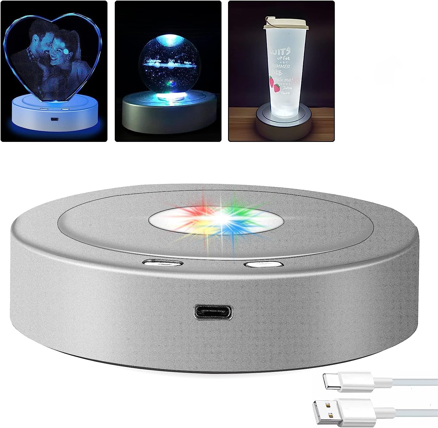 24x7 eMall Turntable with LED Rotating Display Stand With 8 Light Modes Coloured Light Base for Glass Art with 4 Revolving, USB And Battery Operated Display Stand – 10.5 Cm (B0CV9HGQ49) Amazon Price History, Amazon Price Tracker