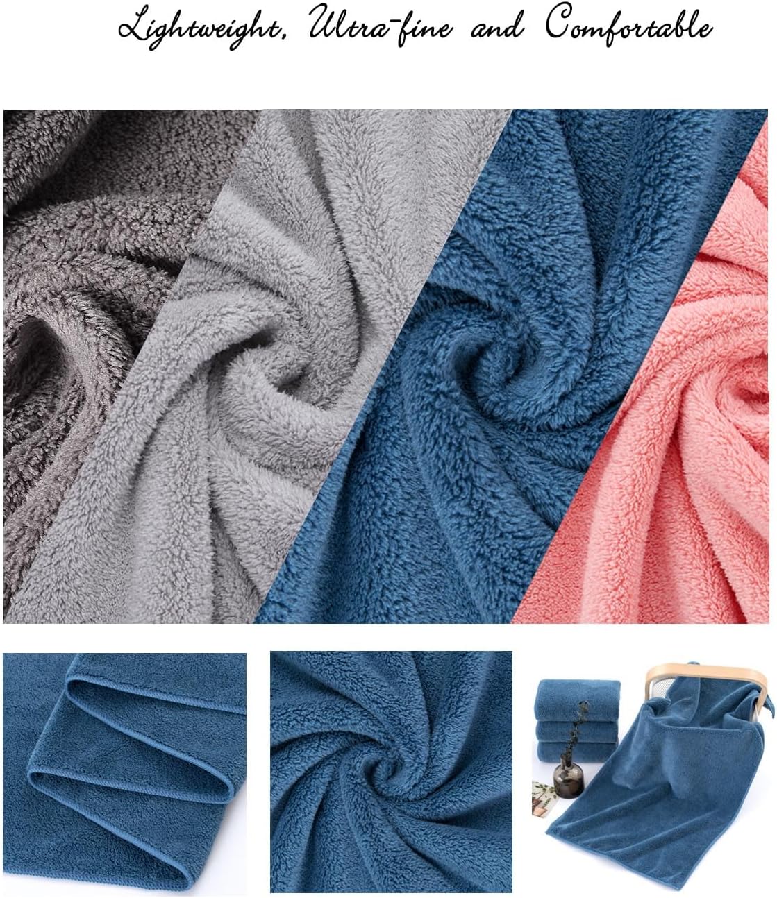 Towels 6 Piece Soft Microfiber Bath Towel Set Salon Gym Yoga Travel Incredibly Absorbent Lightweight Quick Dry and Durable, 55" L x 27" W, Mega 6 Pack Blue - Image 3