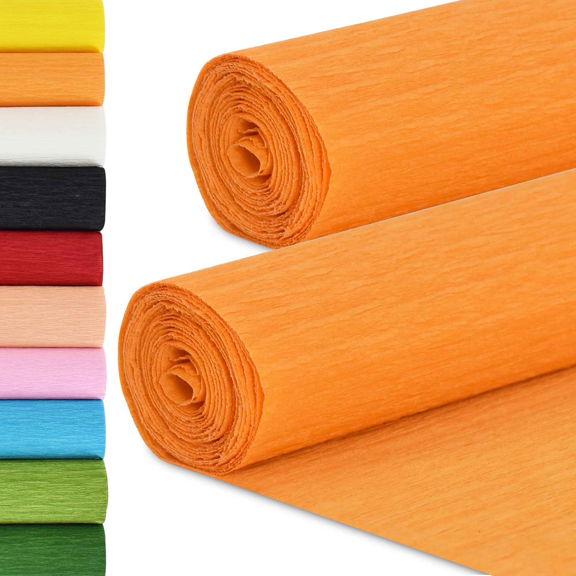 BEISHIDA Orange Crepe Paper Roll, 2 Rolls Crepe Paper Sheet for Craft