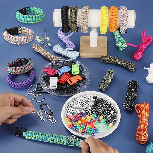 Miniatura 6 de GNILLKO Kit de pulsera de paracaídas, 40 colores de 10 pies, kit de cuerda de paracaídas 550 y accesorios completos, kit de cuerda de paracaídas