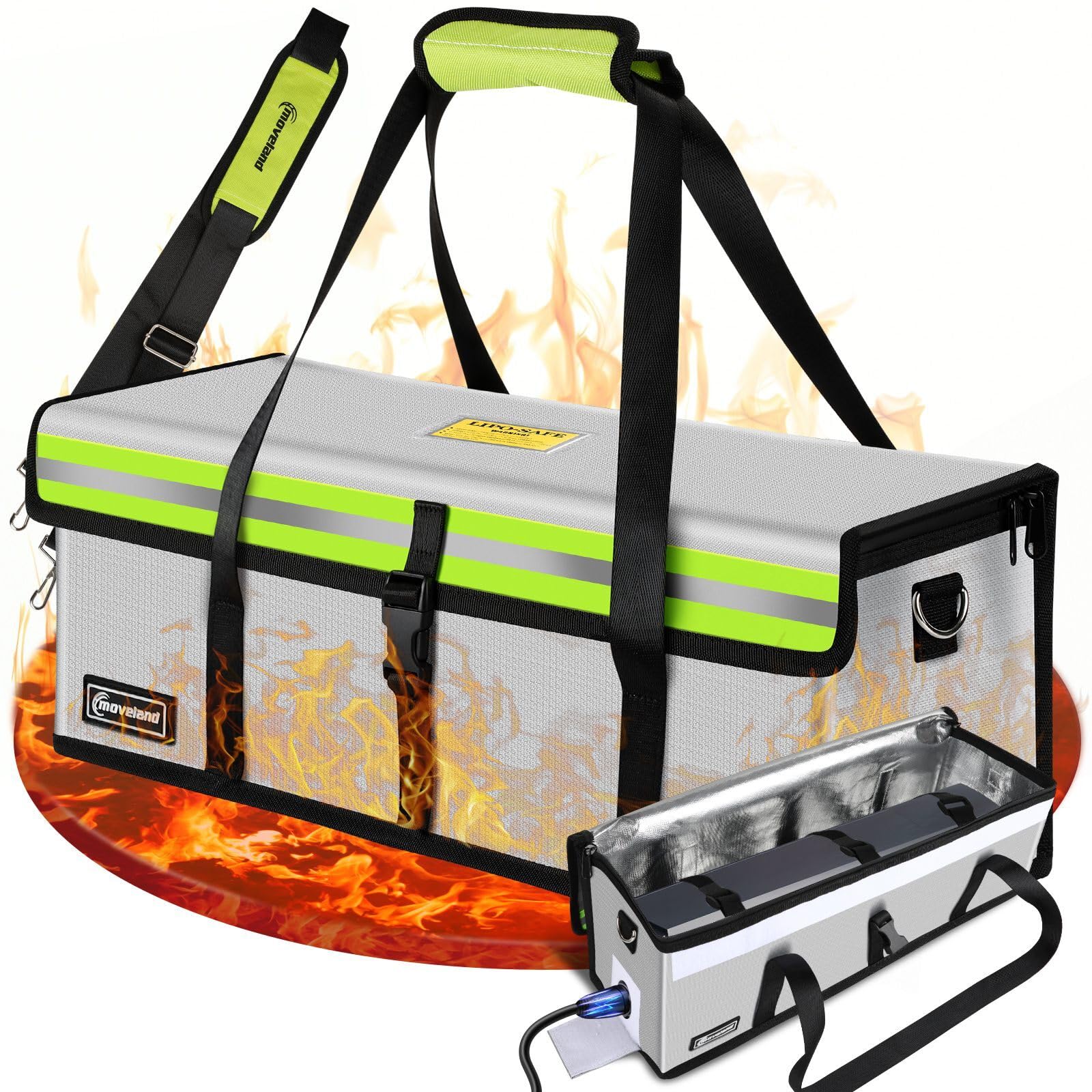 moveland Ebike Akku Tasche Feuerfest+ Mini Fahrradpumpe Elektrisch | Auto-Stopp Elektrische Luftpumpe Fahrrad mit Presta/Schrader Ventilen, Digitalem Manometer für E-Bike, MTB, Stadtrad, Rennrad