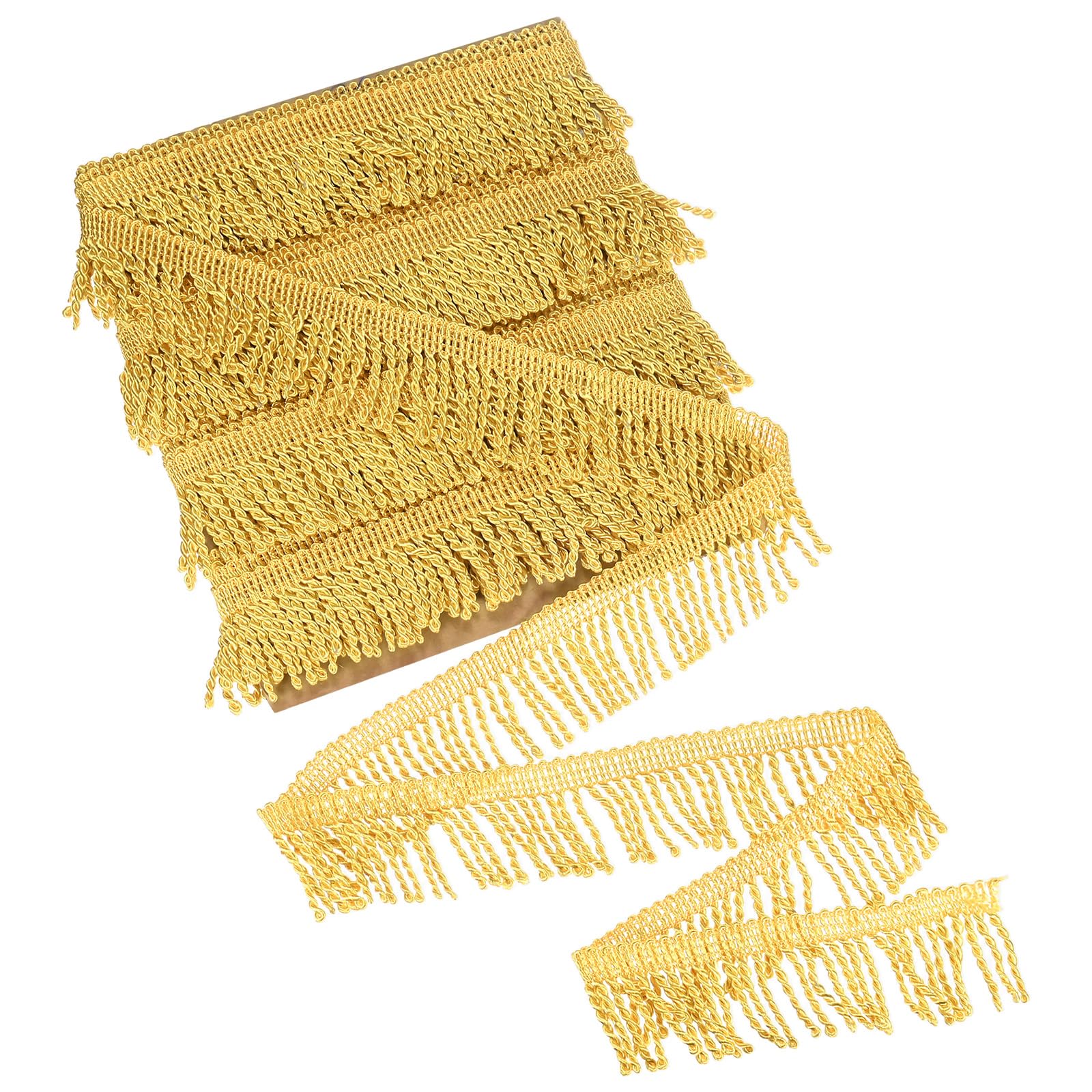 M METERXITY 12 Yards Curtain Fringes Fringe Trim, 2.2" Wide Polyester Fringe Boho Lace Sewing Fringe Trimming Tassel Fringe Trim for Bags/DIY Decoration/Skirt/Sofa/Clothes [Gold]