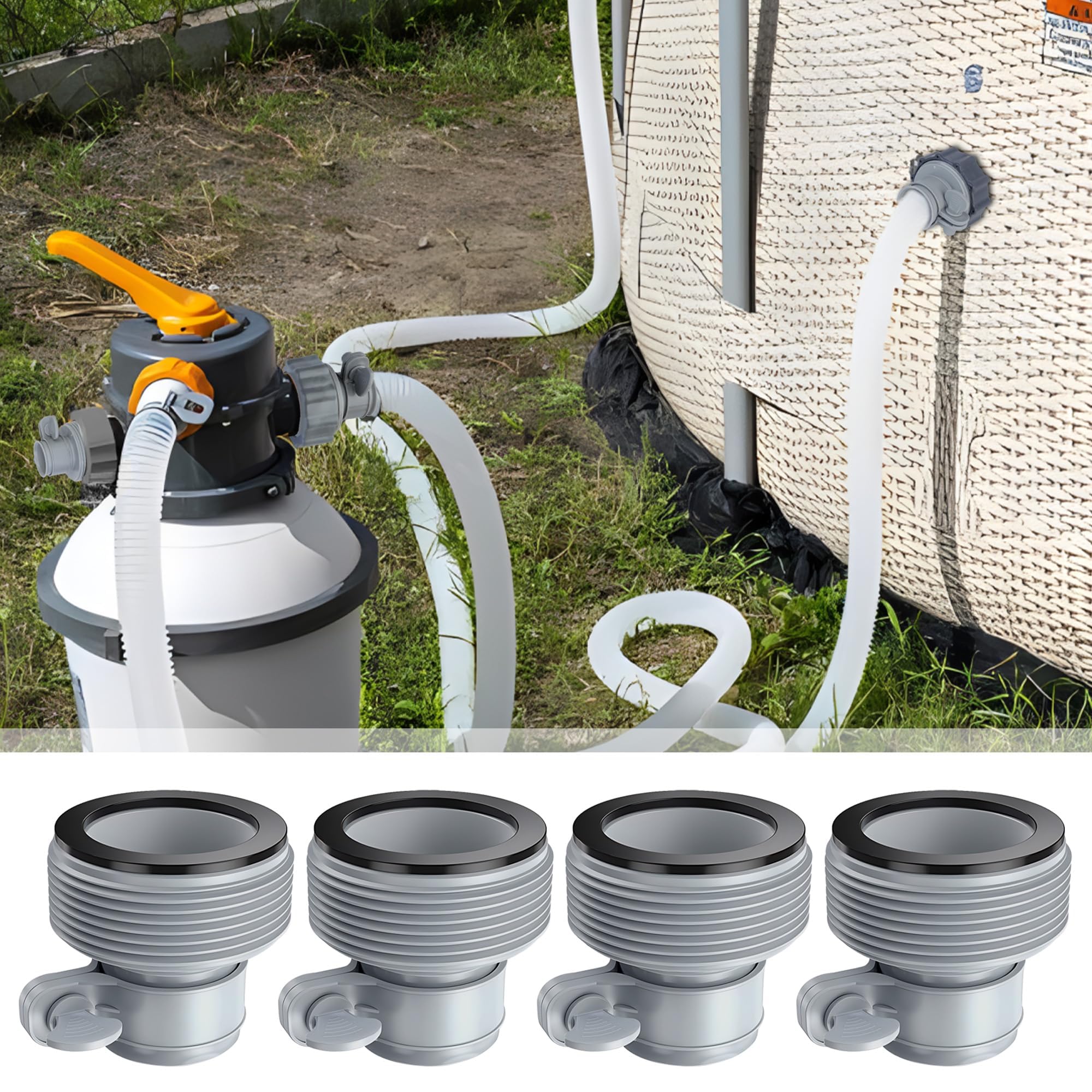 Adattatore per Piscina B - 4 Pezzi Connettori per Tubo Spiralato, Raccordi da 1.5" - Accessori per Piscina
