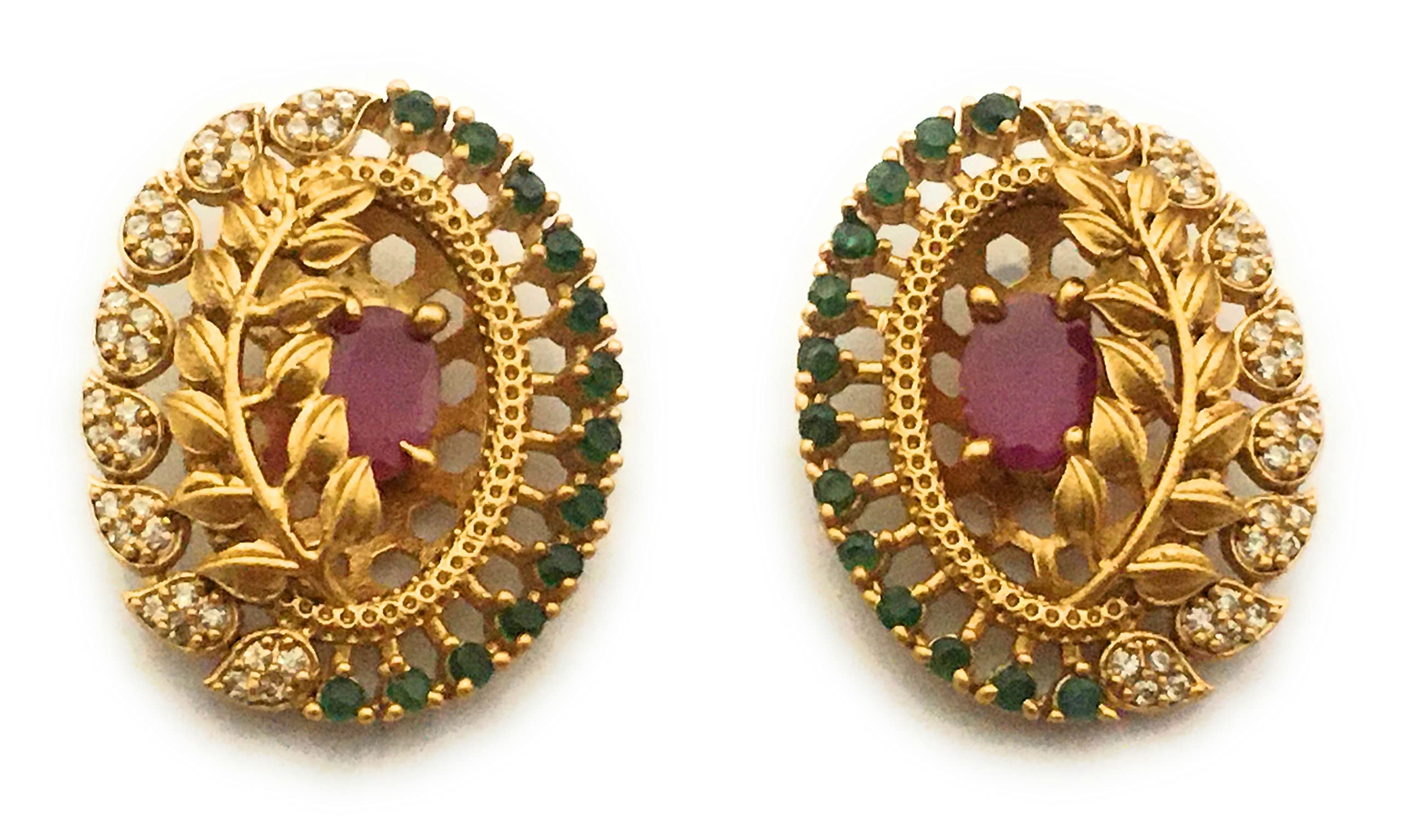 Sasitrends Traditional Tops Gold Plated Ethnic Leaf Ovel Oval Designer Studs Earrings for Women and Girls -Large Size (B0B1T3FT1J) Amazon Price History, Amazon Price Tracker