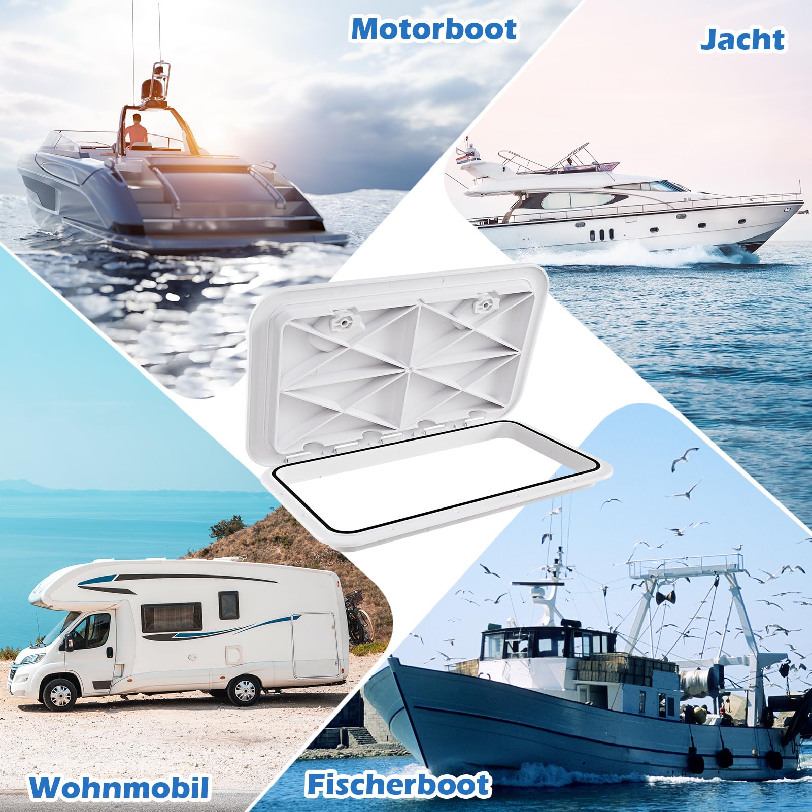 COSTWAY Bootsluke 60,5x35,5 cm, Inspektionsluke mit 180° Öffnungswinkel, Scharnier und Rutschfester Oberfläche, rechteckige und wetterfeste Decksluke für Boot, Yacht, Wohnmobil