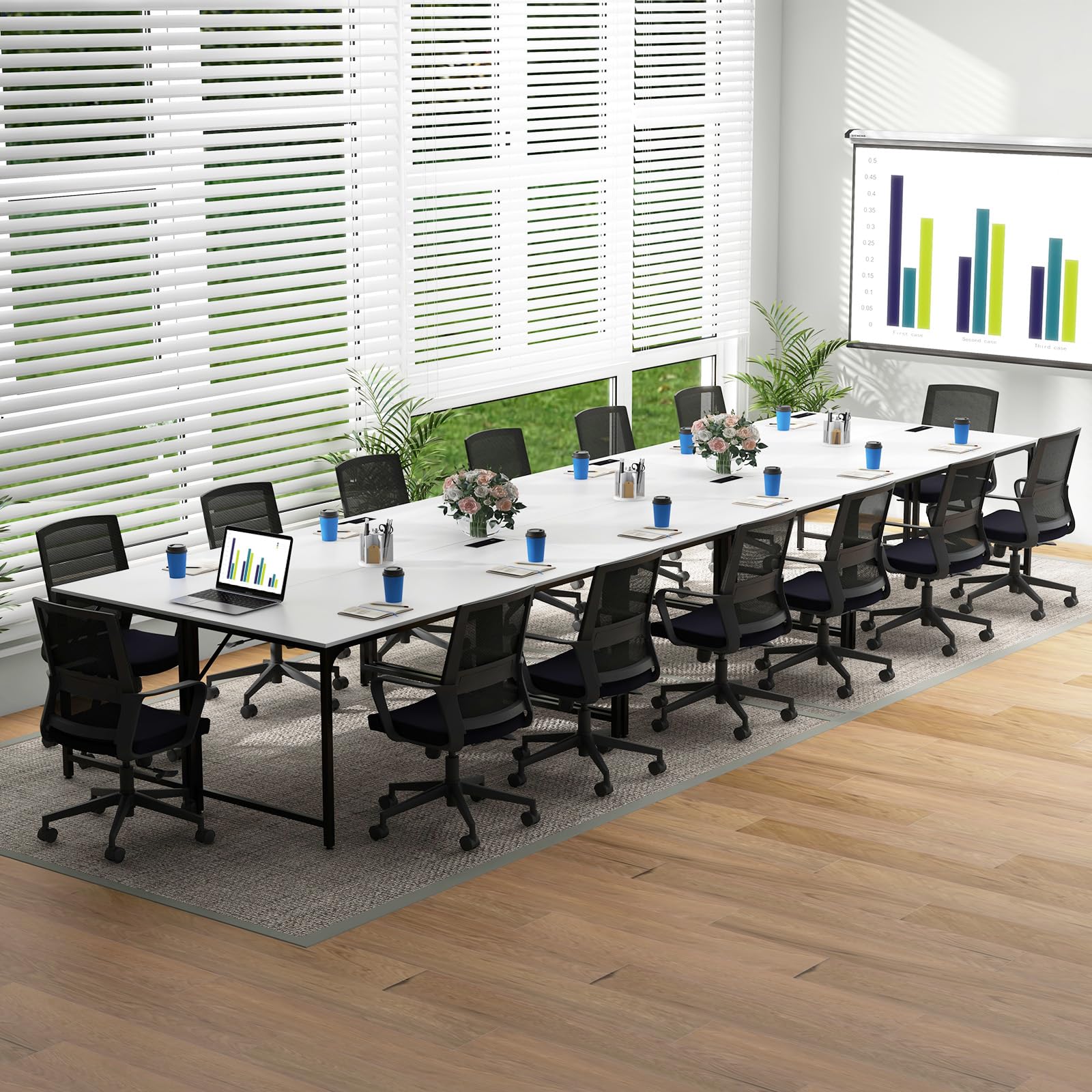 Tangkula 60" Conference Desk Set of 6, Modern Boardroom Desk with Storage Bag, Headphone Hook, Sturdy Metal Frame, Rectangular Seminar Table with