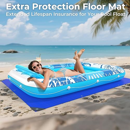 Miniatura 2 de Flotador inflable de bronceado para piscina con lona de protección, flotadores de piscina de 85 x 57 pulgadas para adultos con almohada, flotador de