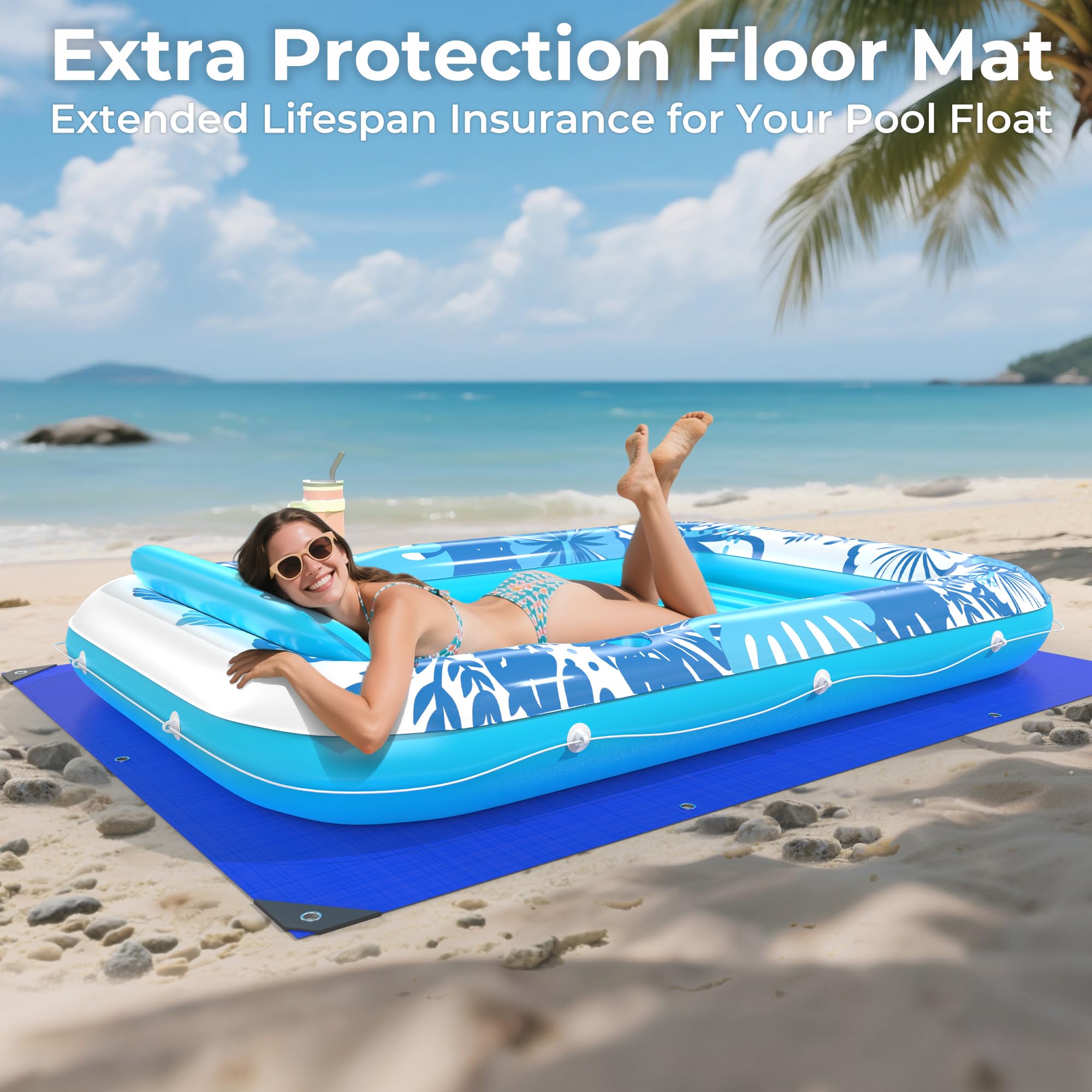Inflatable Tanning Pool Lounger Float with Protection Tarp, 85