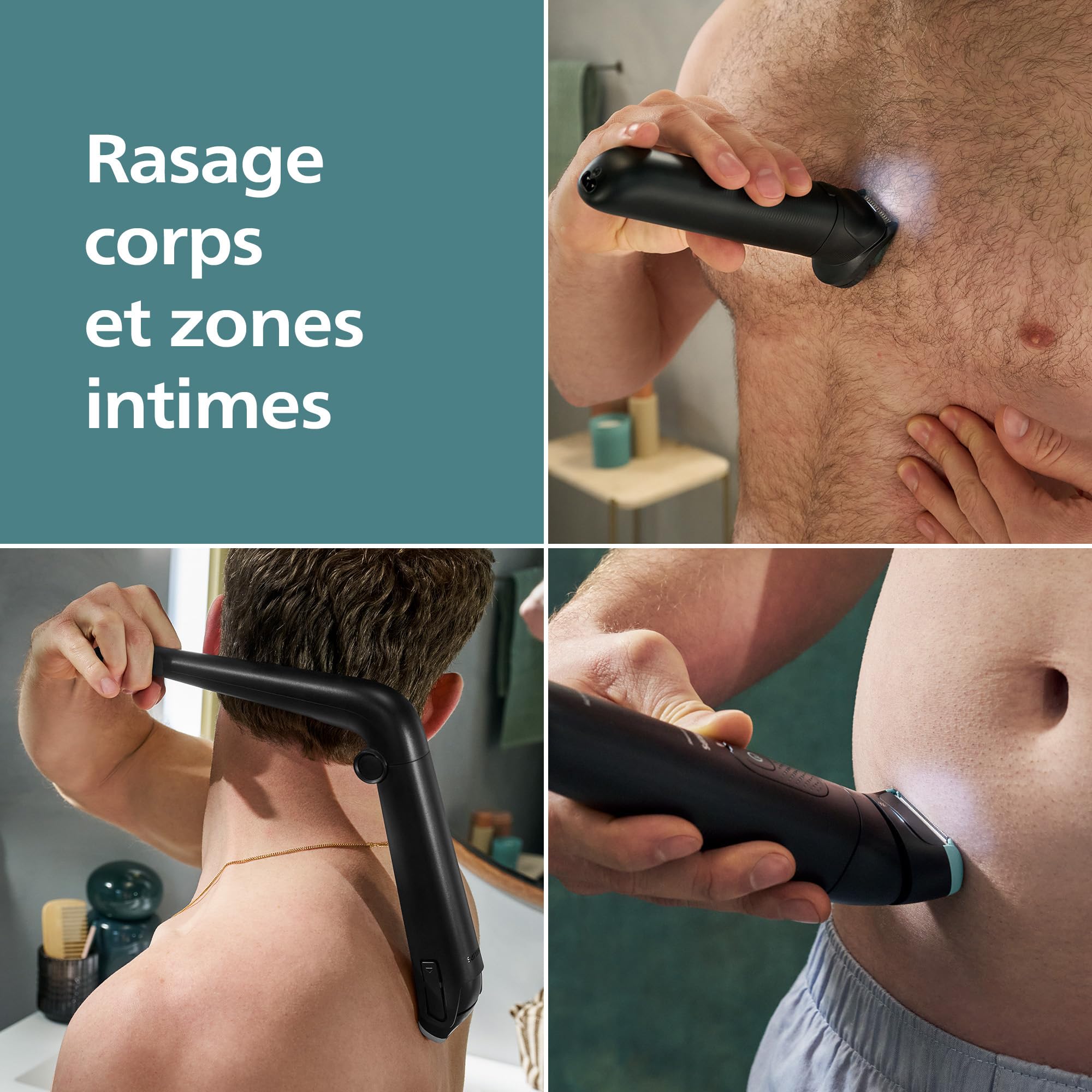 Philips Bodygroom série 7000 tondeuse hommes tête flexible 2D système rasage Triple protection étanche autonomie 120 min BG7480/15