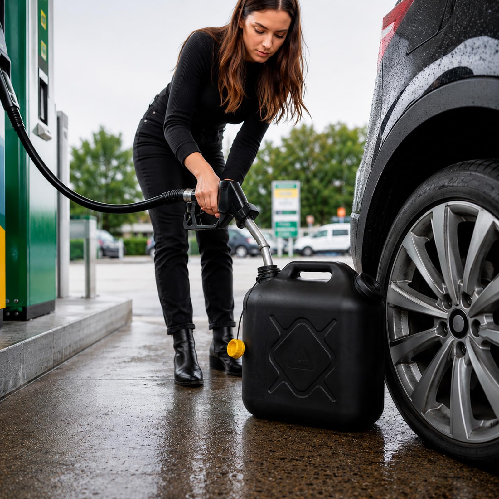 BURI Kanister na benzynę, 20 l, kanister na paliwo, kanister na olej napędowy, sprawdzony przez ONZ, z elastycznym lejkiem, kanister z tworzywa sztucznego, na benzynę, olej napędowy, wodę