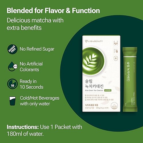 Miniatura 6 de LAB&amp;BEAUTY Slim Green Tea Catequin - Sabor Matcha Latte - Paquete de 15 - Apoya la pérdida de peso saludable y la salud antioxidante - Contiene