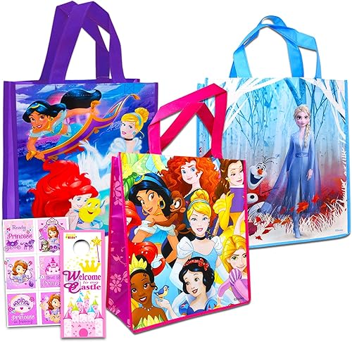 Disney Princess - Bolsa de mano para niños, adultos, 4 bolsas de comestibles reutilizables con pegatinas de Cenicienta de Disney (suministros para