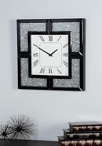 Miniatura 10 de Deco 79 Reloj de pared decorativo de cristal con cristales flotantes, 20 x 2 x 20 pulgadas, color negro