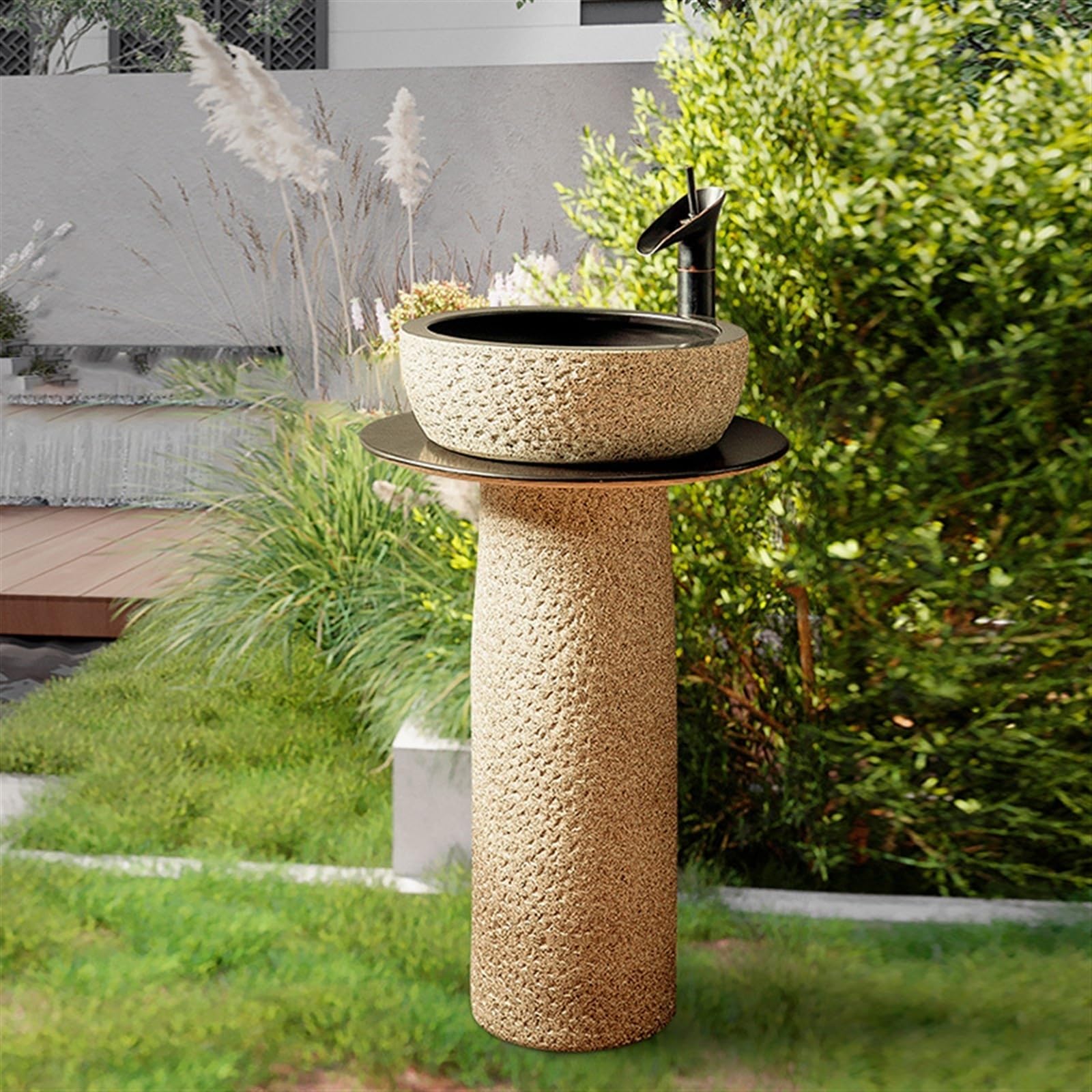 Fregadero de tocador para exteriores, lavabo de columna de cerámica para patio, jardín, balcón, combo de pie, fácil de limpiar, talla A, B-One Size