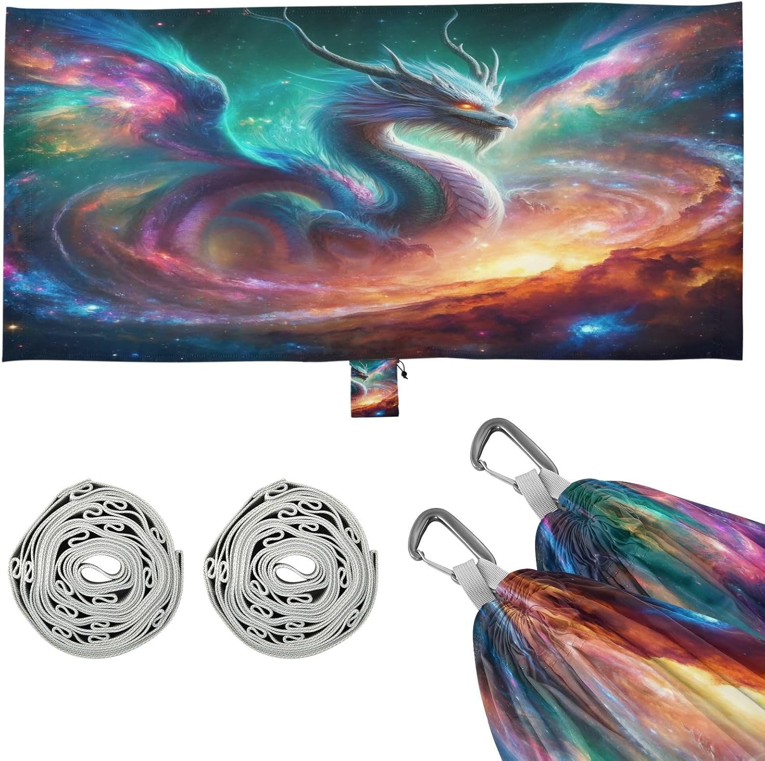 ALAZA Dragon Nebula Camping Hammocks Single or 2 Person 500 lbs Portable Parachute Travel Hammock w/Tree Straps for Hiking Backpacking Indoor Outdoor