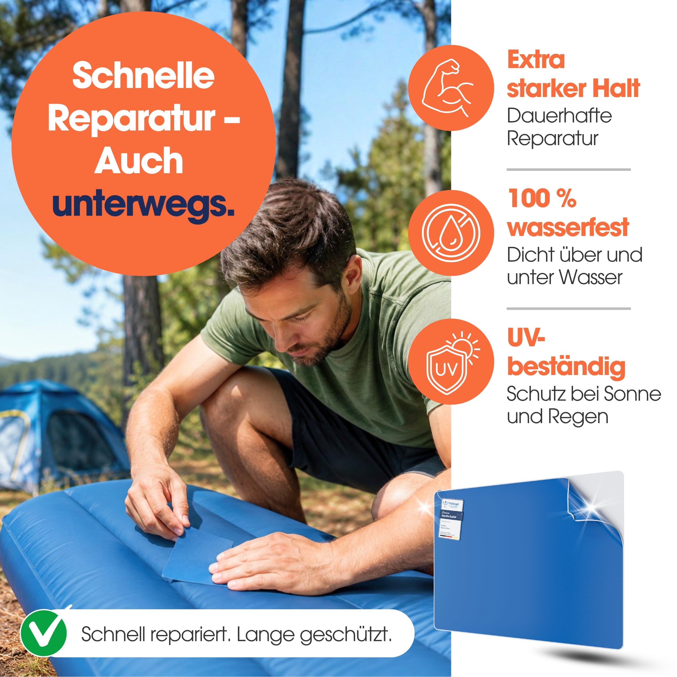 Pool Reparatur Flicken selbstklebend | robust & wasserfest | Poolfolie, Whirlpool, Luftmatratze & Wasserplane reparieren | Vorratspack | 2,5 m x 200 mm | (RAL5012) Lichtblau