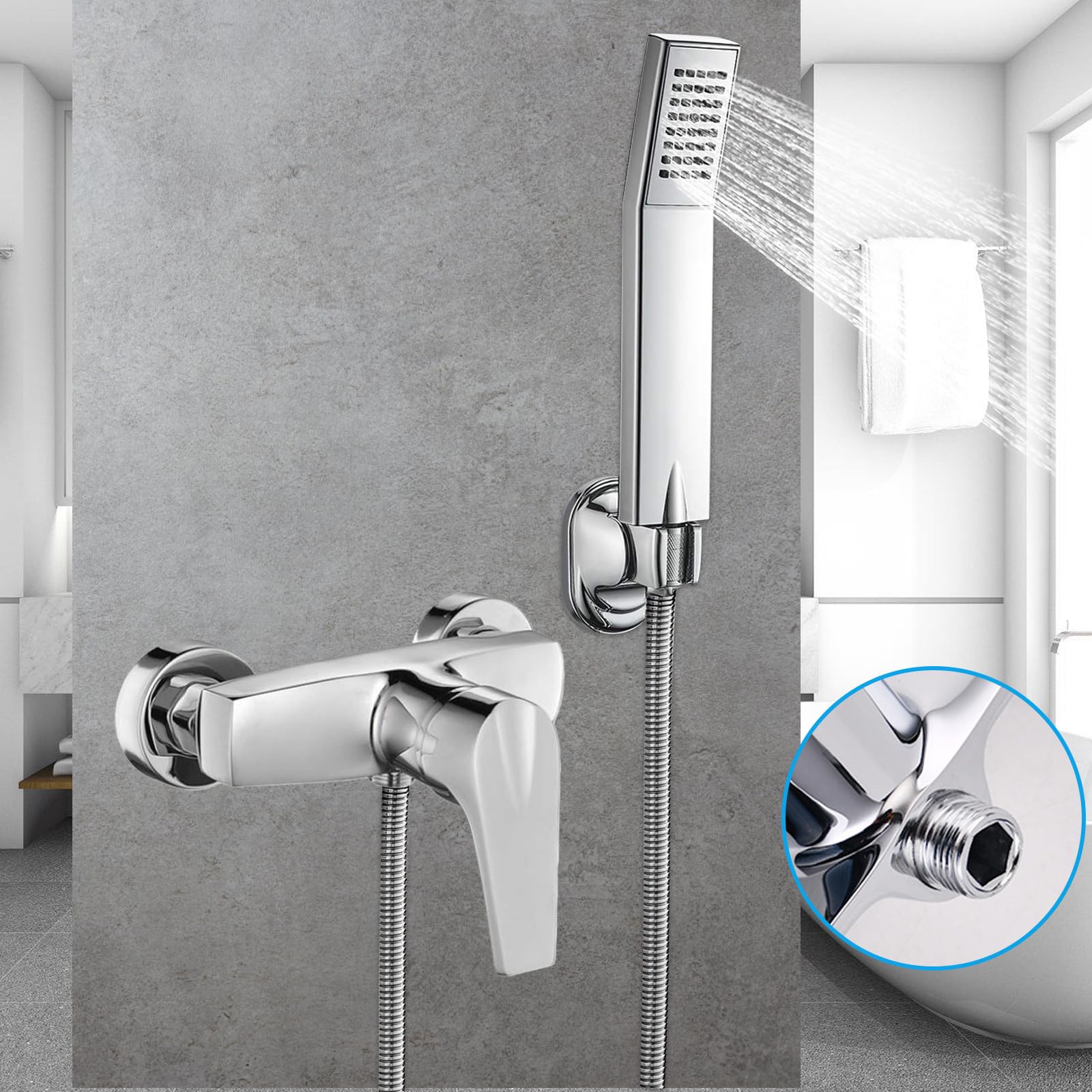 GBKDQQ Grifo de ducha monomando: grifo mezclador ducha, grifo de ducha montado en la pared, grifo ducha con caño G ½, grifo para baño