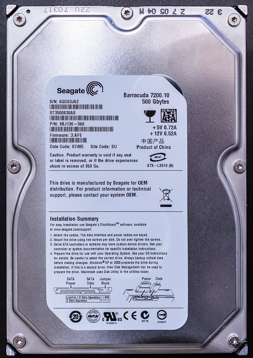 Seagate Festplatte ST3500830AS 500GB SATA/300 7200RPM 3.5 Zoll