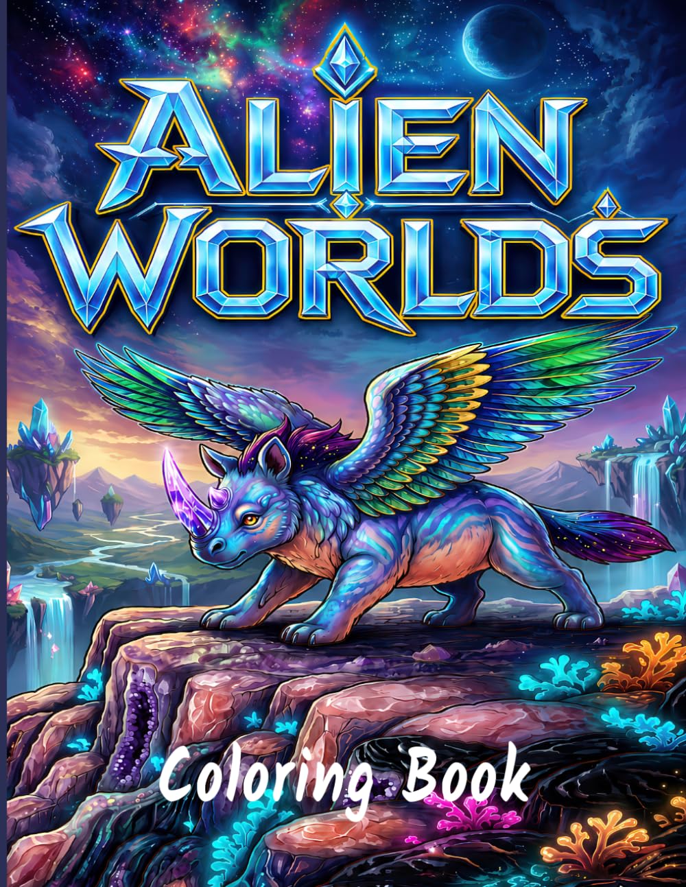 Alien Worlds Coloring Book For Adults: Alien Landscapes And Hybrid Creatures Coloring Pages For Relaxation And Creativity.