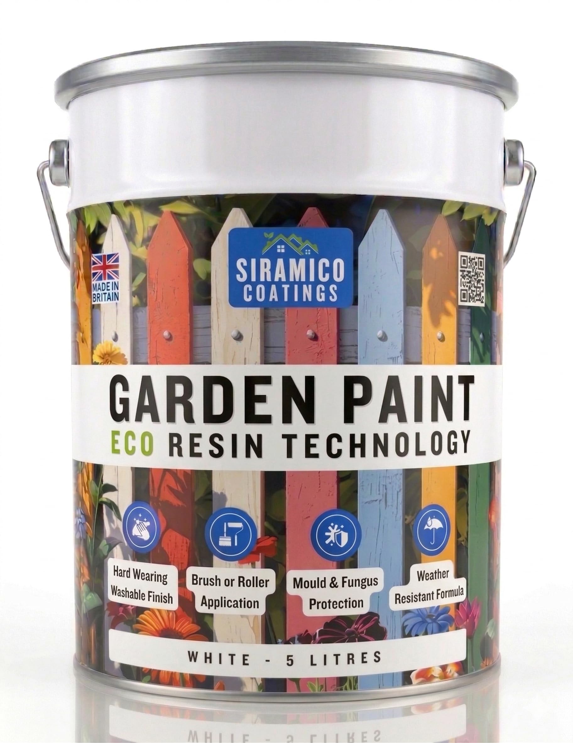 SIRAMICO COATINGS Garden Paint – 5 Litres - Eco Resin Premium One Coat Garden Paint for Garden Furniture (White, 5 Litre)