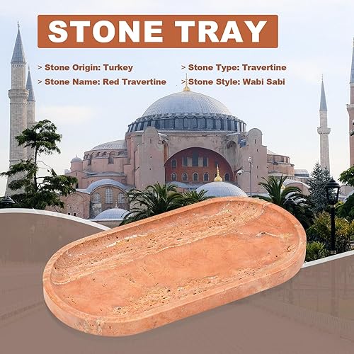 Miniatura 4 de Bandeja de travertino natural turco, bandeja decorativa de tocador de 12 pulgadas, decoración de Wabi Sabi para el hogar, organizador de encimera,