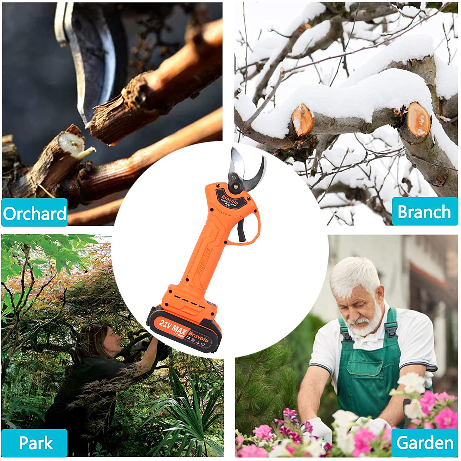 Sécateur Électrique Bravolu Sans Fil - Professionnel 30mm Avec 2 Batteries 2.0Ah - Pour Jardin, Arbres Fruitiers Et Vignes