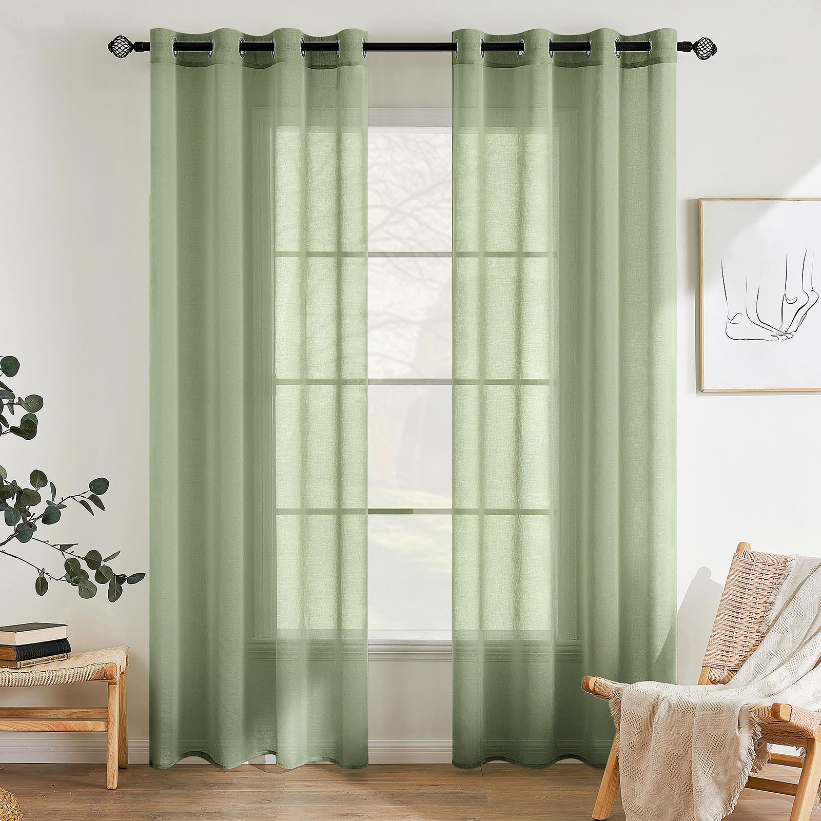 EMEMA Sheer Voile Vorhang mit Ösen Transparente Gardine aus Voile Polyester Ösenschal Transparent Wohnzimmer Luftig Dekoschal für Schlafzimmer