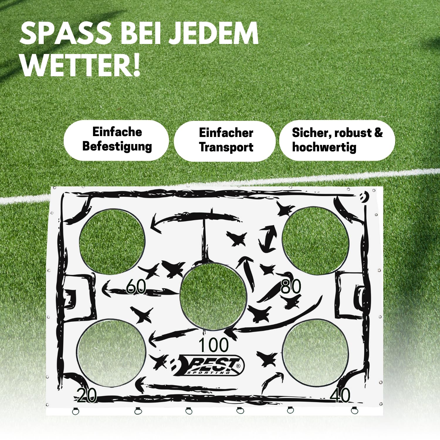 Best Sporting Torwand für Fußballtor I Tor Wand Fatzo 193 cm x 153 cm I Fußballwand I Torwand für Kinder mit 5 Schusslöchern I Fussball Wand Fatzo