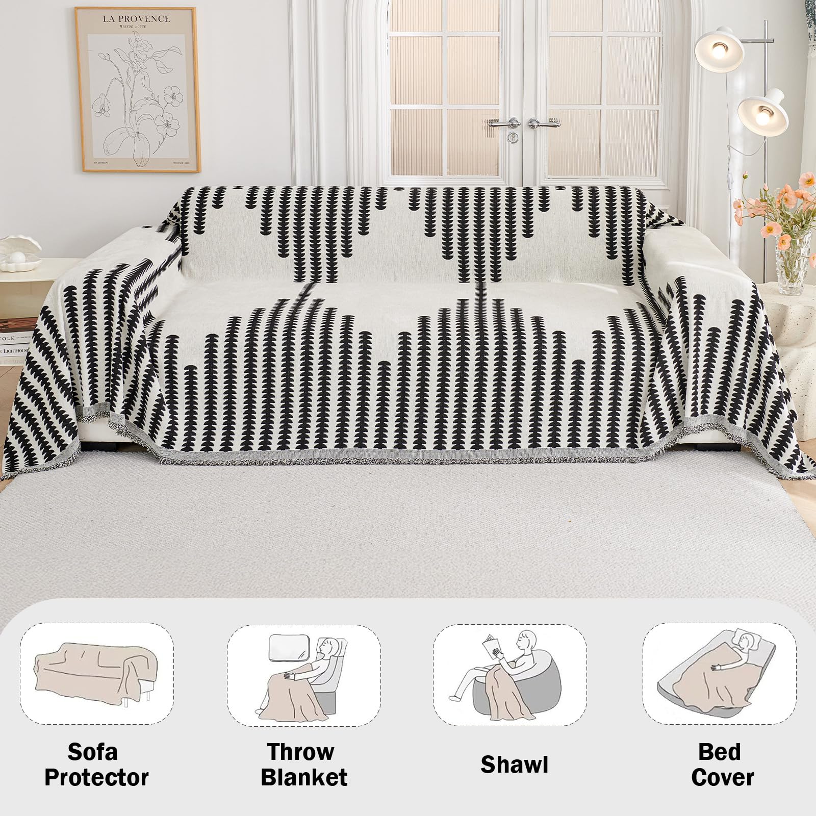Royhom Black Sofa Cover 2 Seater, Corner Sofa Slipcovers L Shape, Washable Couch Cover with Tassel, Soft, Breathable - Image 3