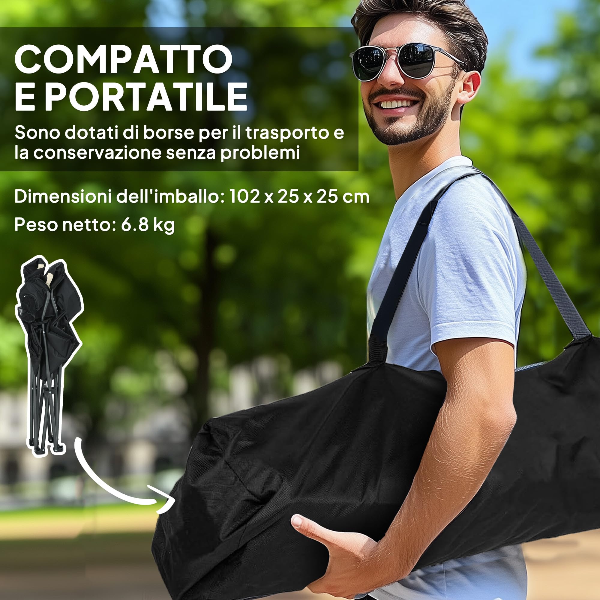 Outsunny Set di 2 Sedie da Campeggio Pieghevoli con Schienale Alto, Portabicchieri e Borse da Trasporto, Sedie per Esterno in Metallo e Tessuto Oxford, per Giardino Spiaggia Picnic Esterni, Crema
