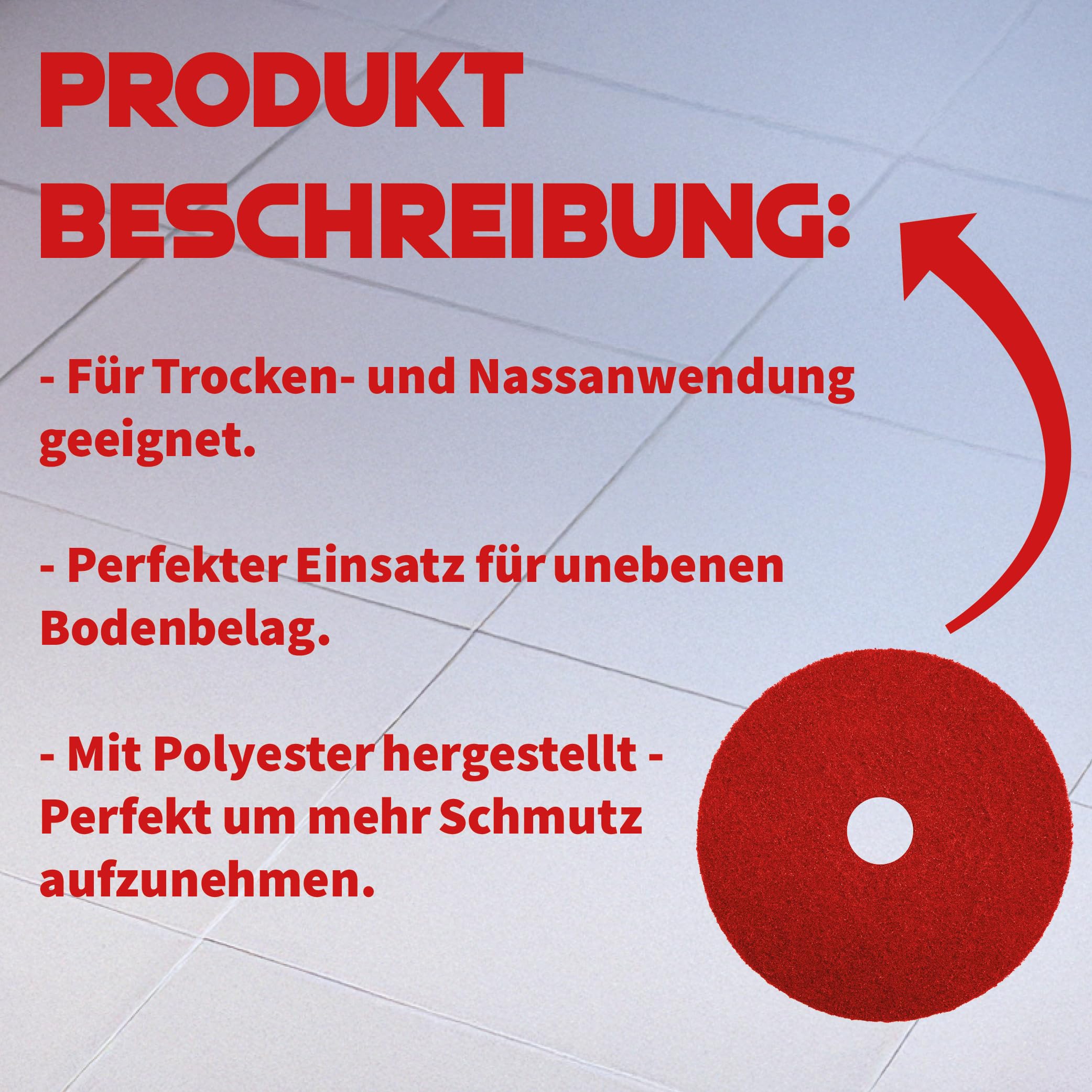 Superpads Maschinenpads aus Polyester 23-25mm - Reinigungspads für Trocken- & Nassanwendung - Hohe Reinigungsleistung für verschiedene Bodenarten (20 Zoll, Rot, 5er Set)