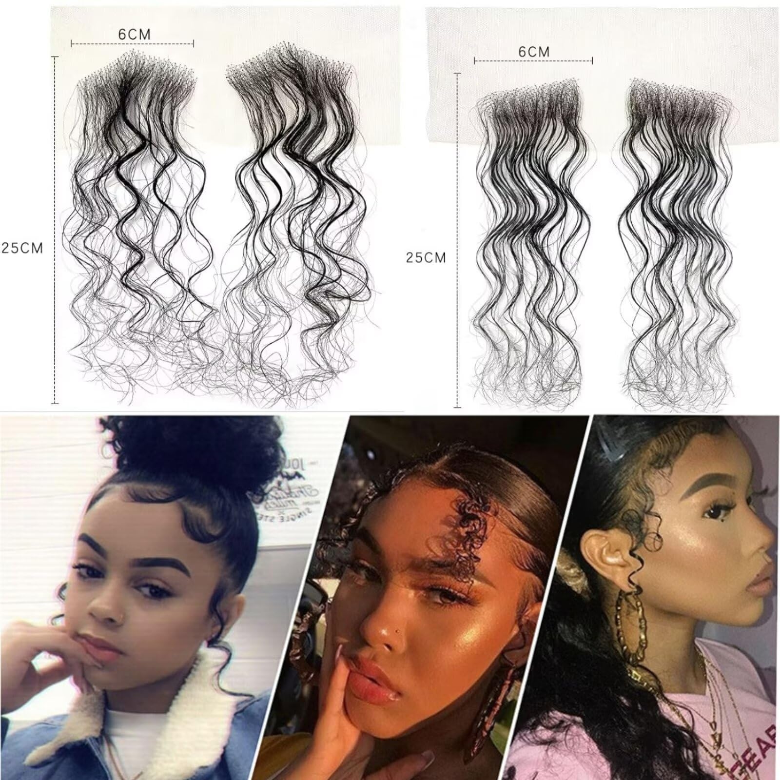 GGAUBAIFI 4Pcs HD Lace Baby Hair Edges, Curly Brazilian Virgin Human Hair, 2cm Length, Swiss HD Lace, Reusable - Image 2